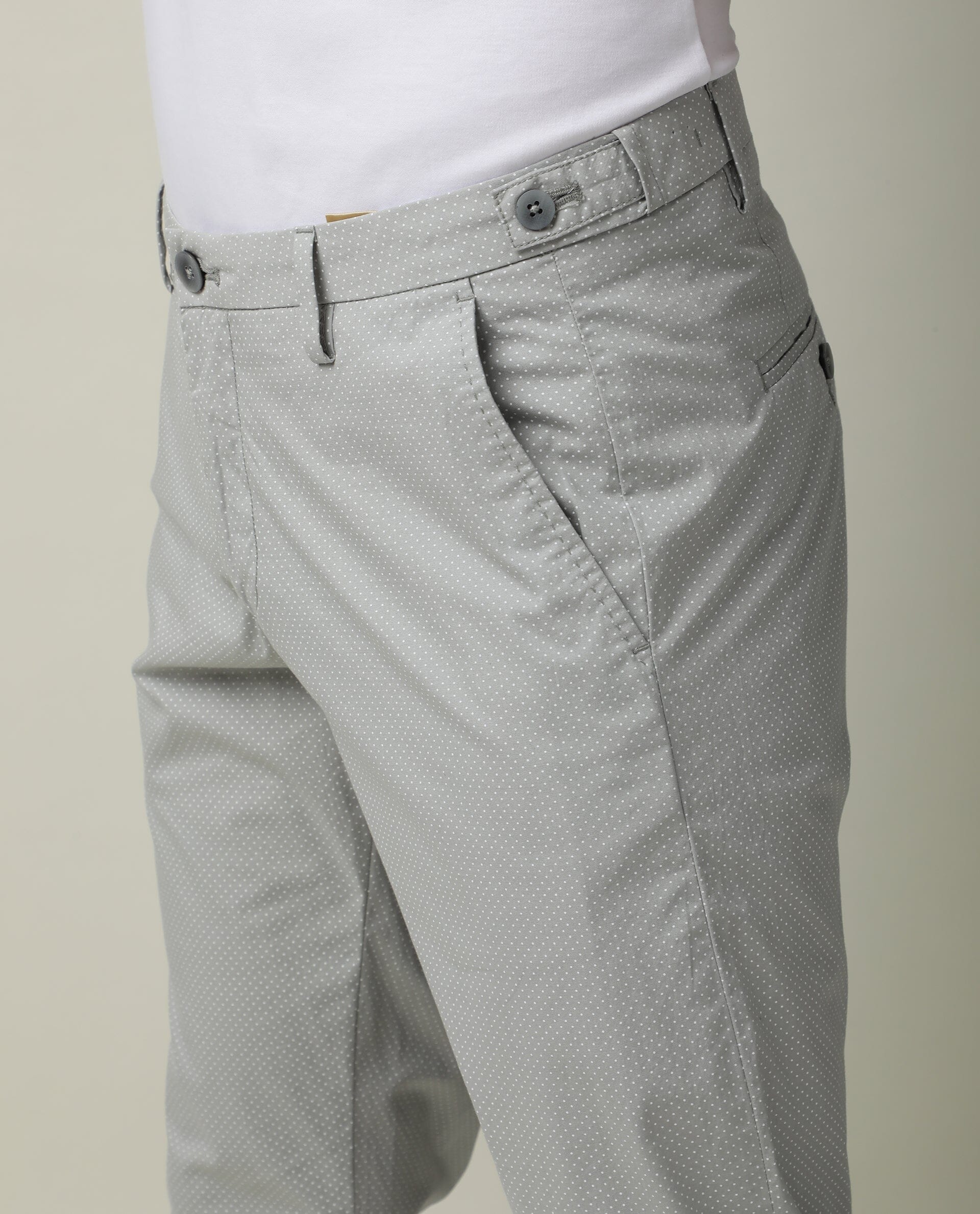 Rare Rabbit Men's Maxim Grey Cotton Polka Print Slim Fit Trouser - Image 4