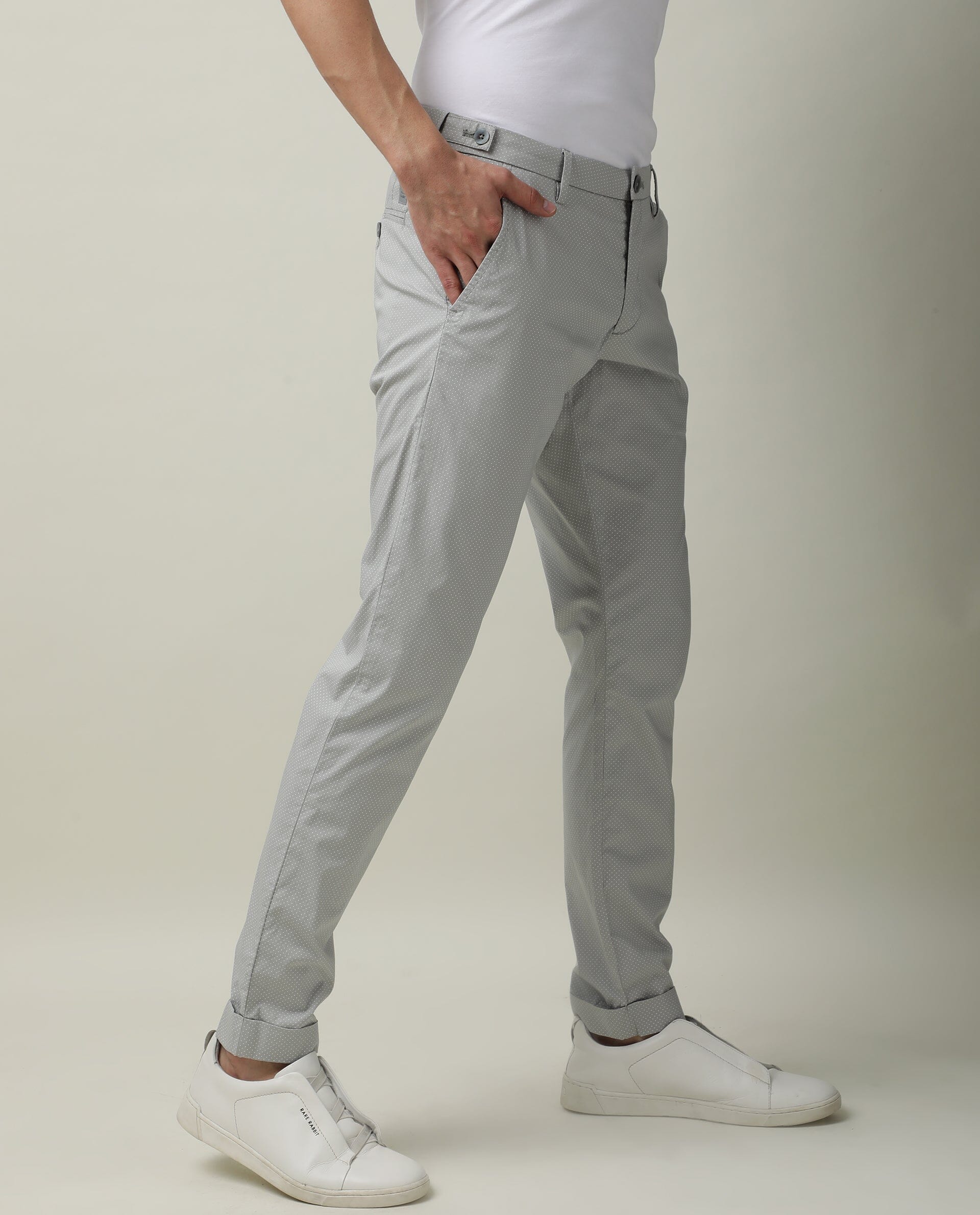 Rare Rabbit Men's Maxim Grey Cotton Polka Print Slim Fit Trouser - Image 5
