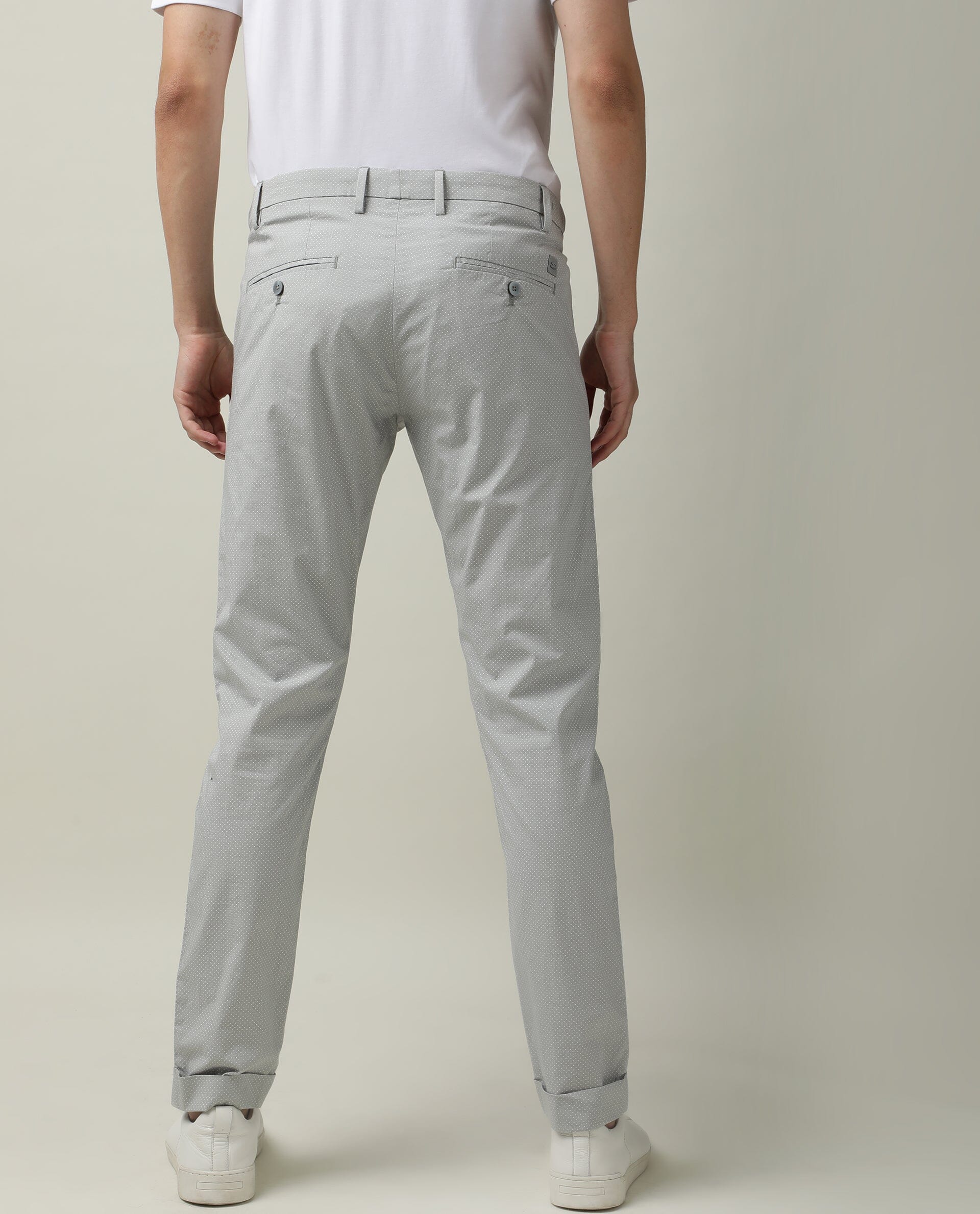 Rare Rabbit Men's Maxim Grey Cotton Polka Print Slim Fit Trouser - Image 6