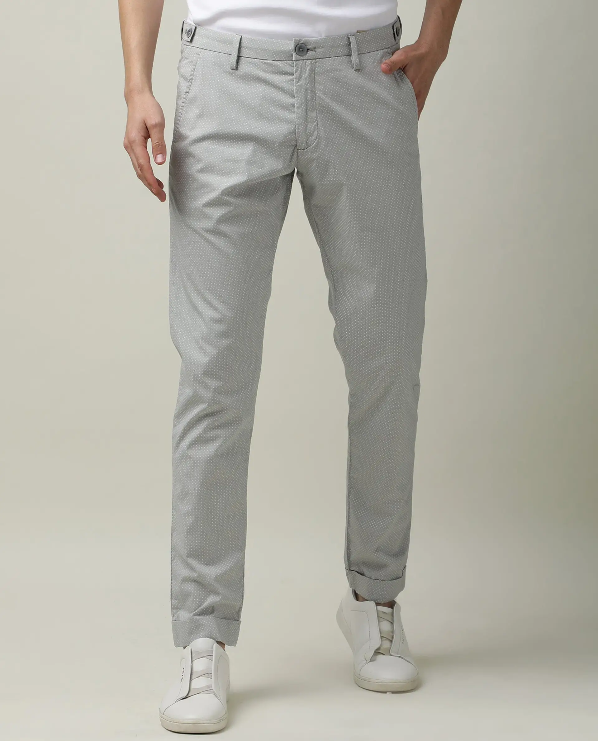 Rare Rabbit Men's Maxim Grey Cotton Polka Print Slim Fit Trouser - Image 7