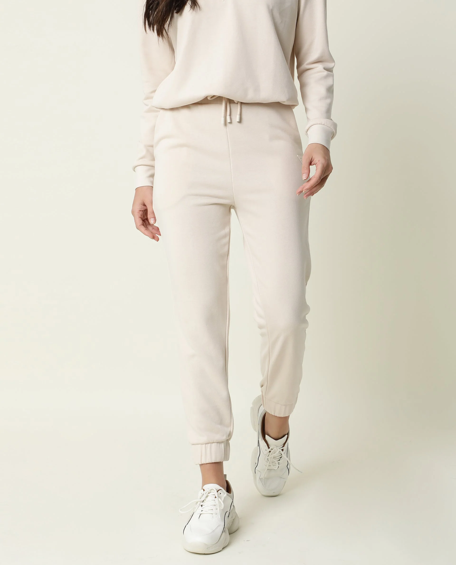 Rareism Women Maxine Beige Track Pant Cotton Fabric Drawstring Closure Solid - Image 4