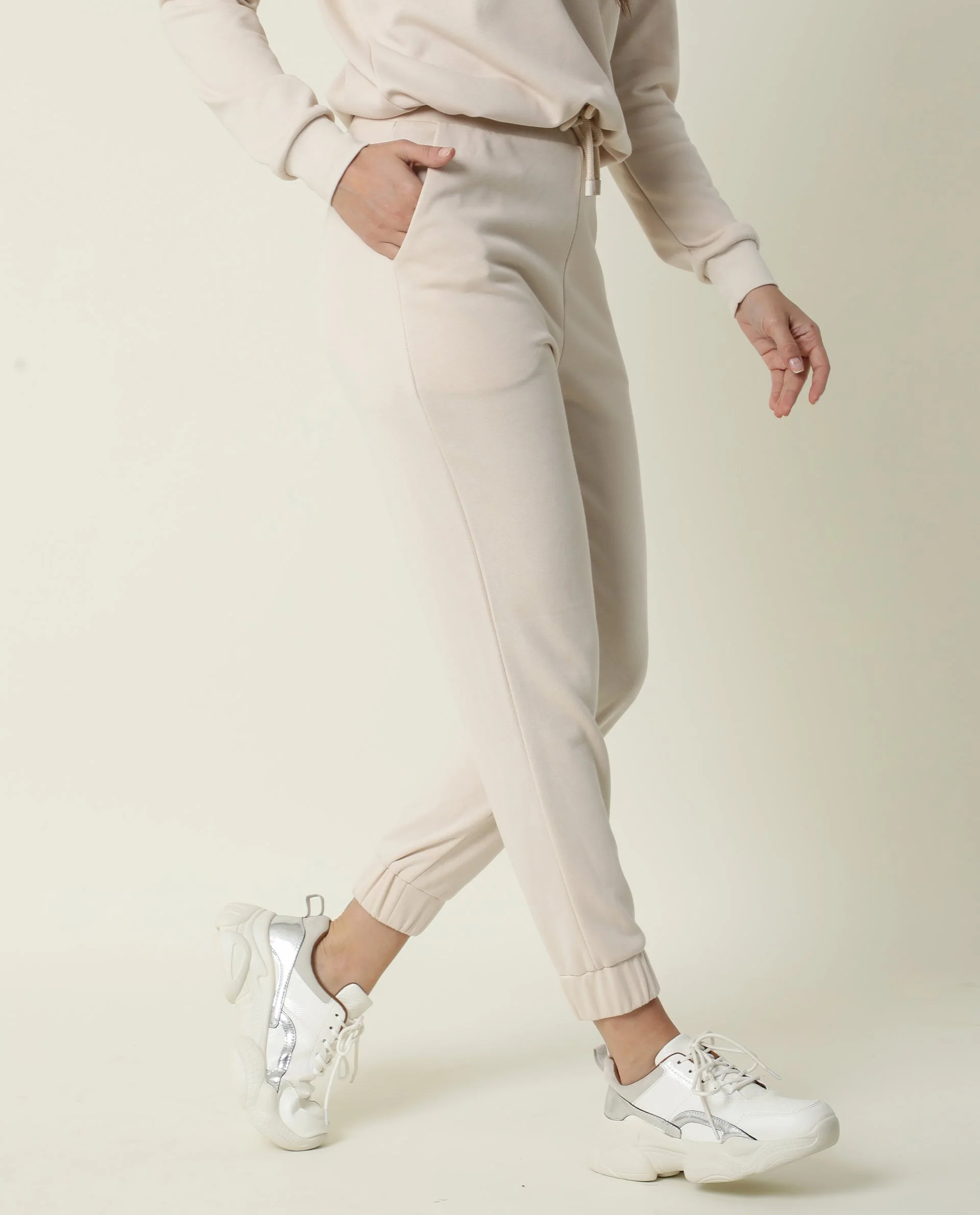 Rareism Women Maxine Beige Track Pant Cotton Fabric Drawstring Closure Solid - Image 5