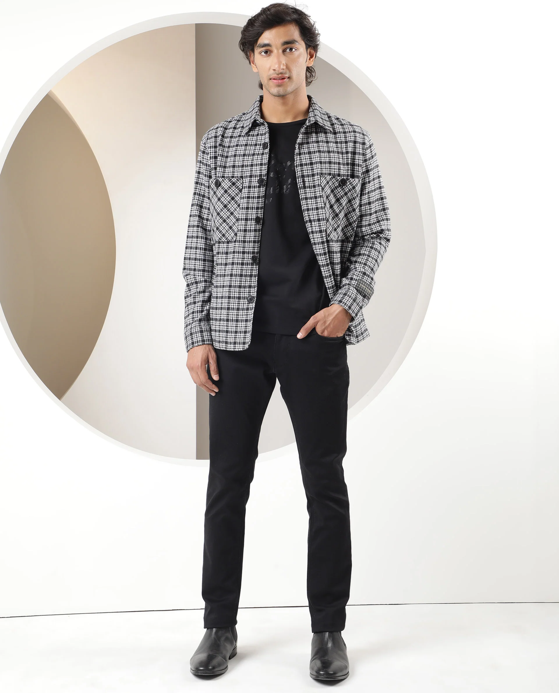 Rare Rabbit Men's Maxon Black Checked Print Regular Fit Full Sleeve Collared Jacket - Image 2