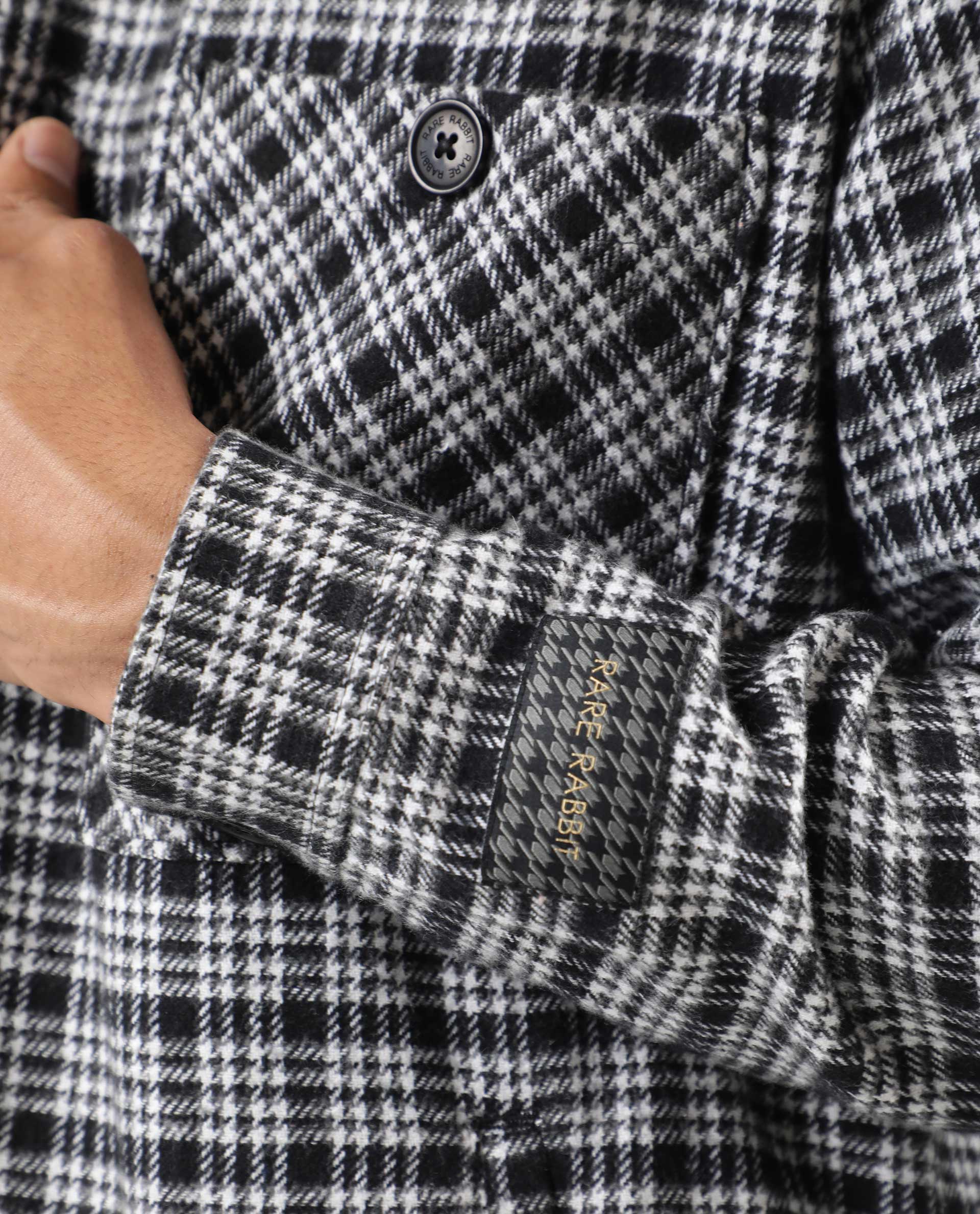 Rare Rabbit Men's Maxon Black Checked Print Regular Fit Full Sleeve Collared Jacket - Image 4