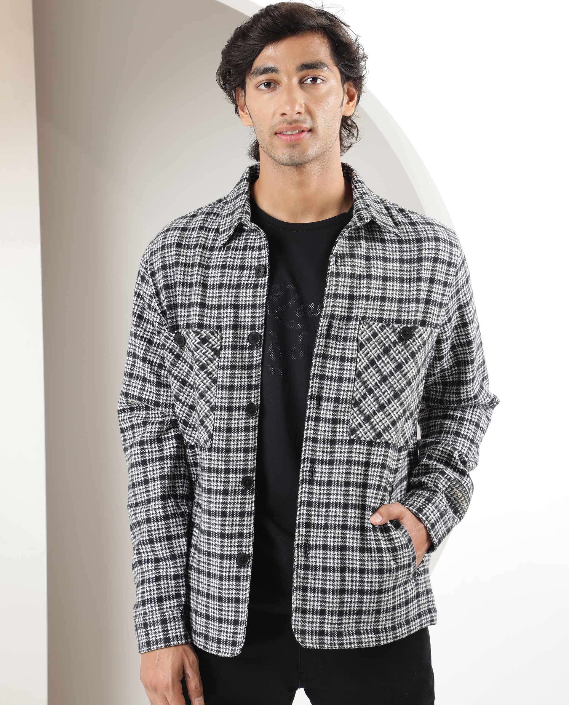Rare Rabbit Men's Maxon Black Checked Print Regular Fit Full Sleeve Collared Jacket - Image 5