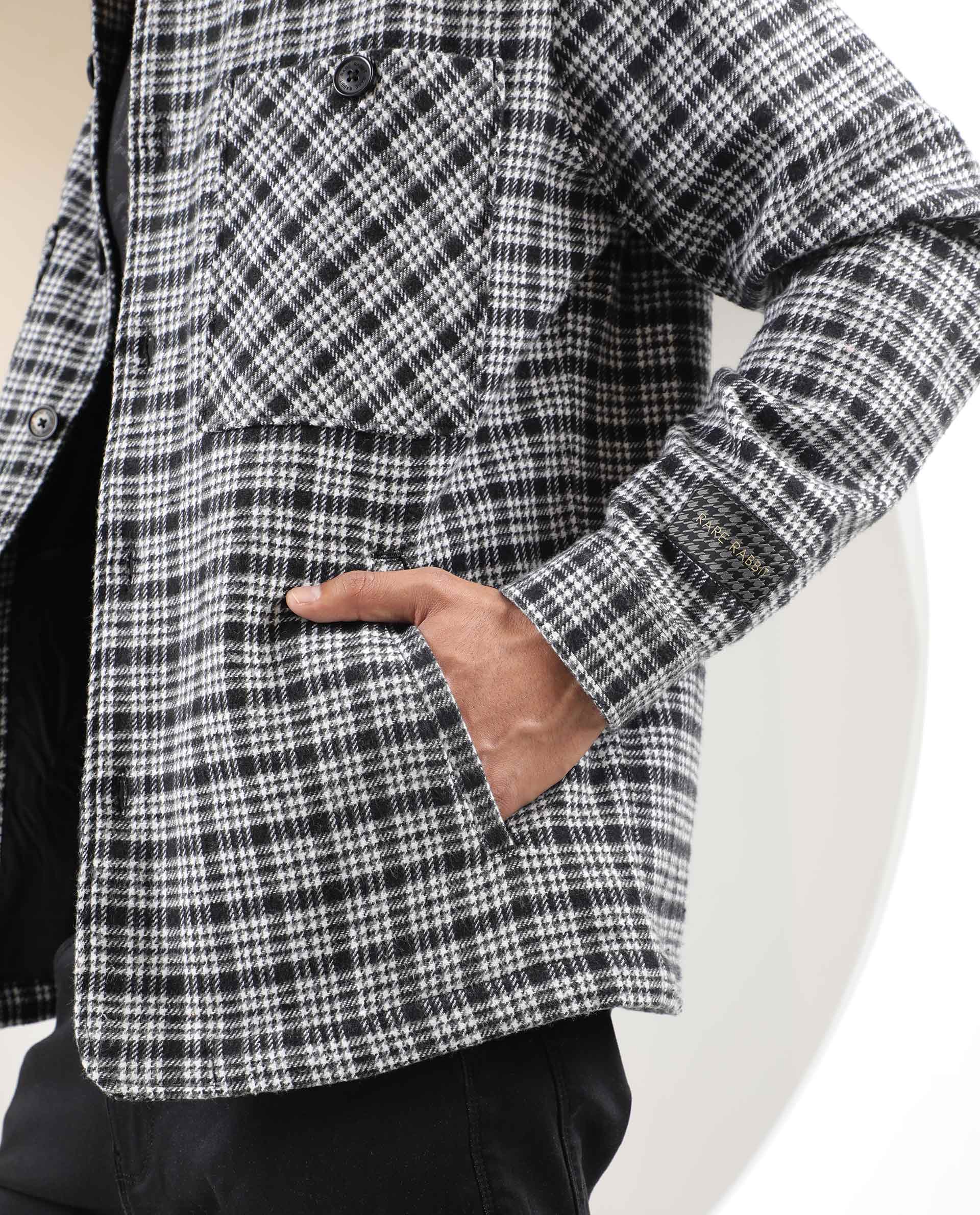 Rare Rabbit Men's Maxon Black Checked Print Regular Fit Full Sleeve Collared Jacket - Image 6
