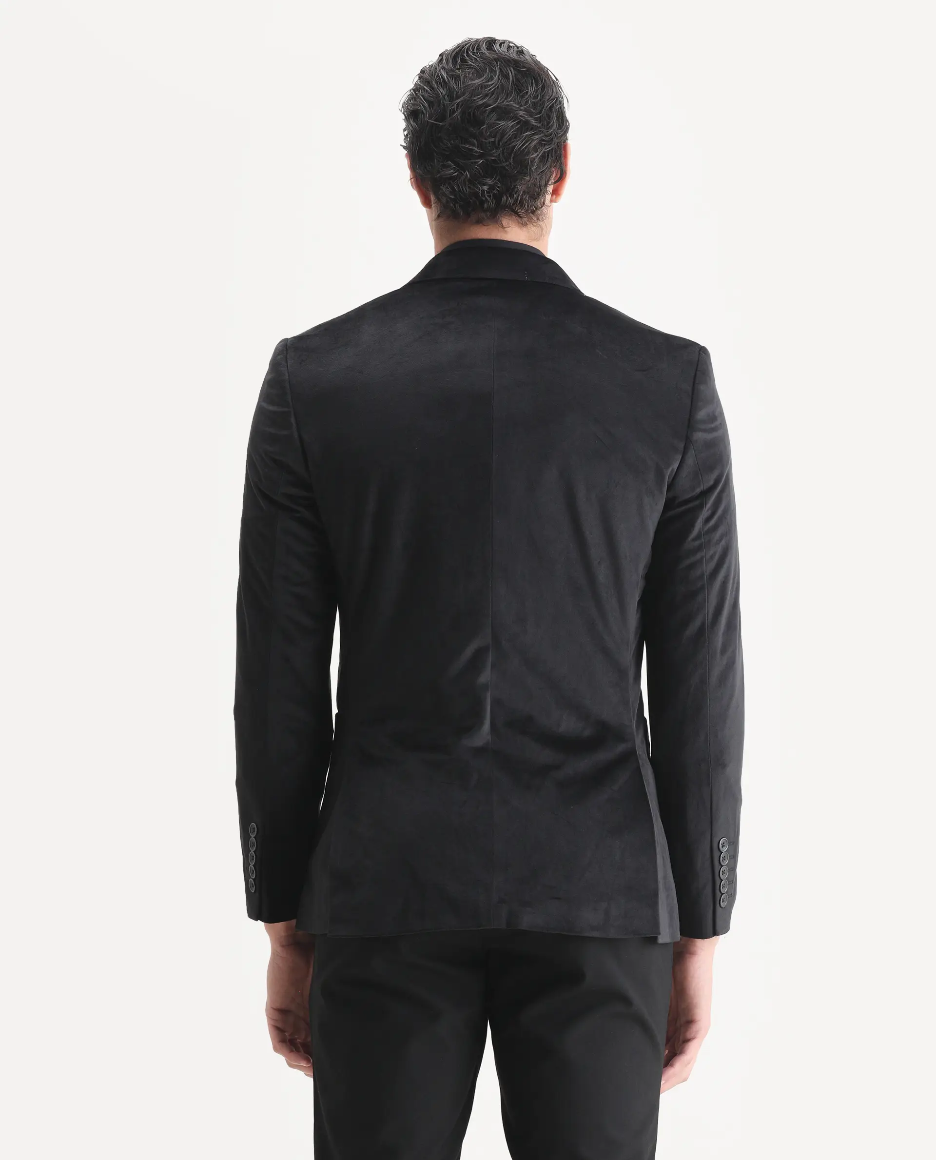 Rare Rabbit Men's Mazey Black Velvet Plain Tailored Fit Full Sleeve Lapel Neck Blazer - Image 7