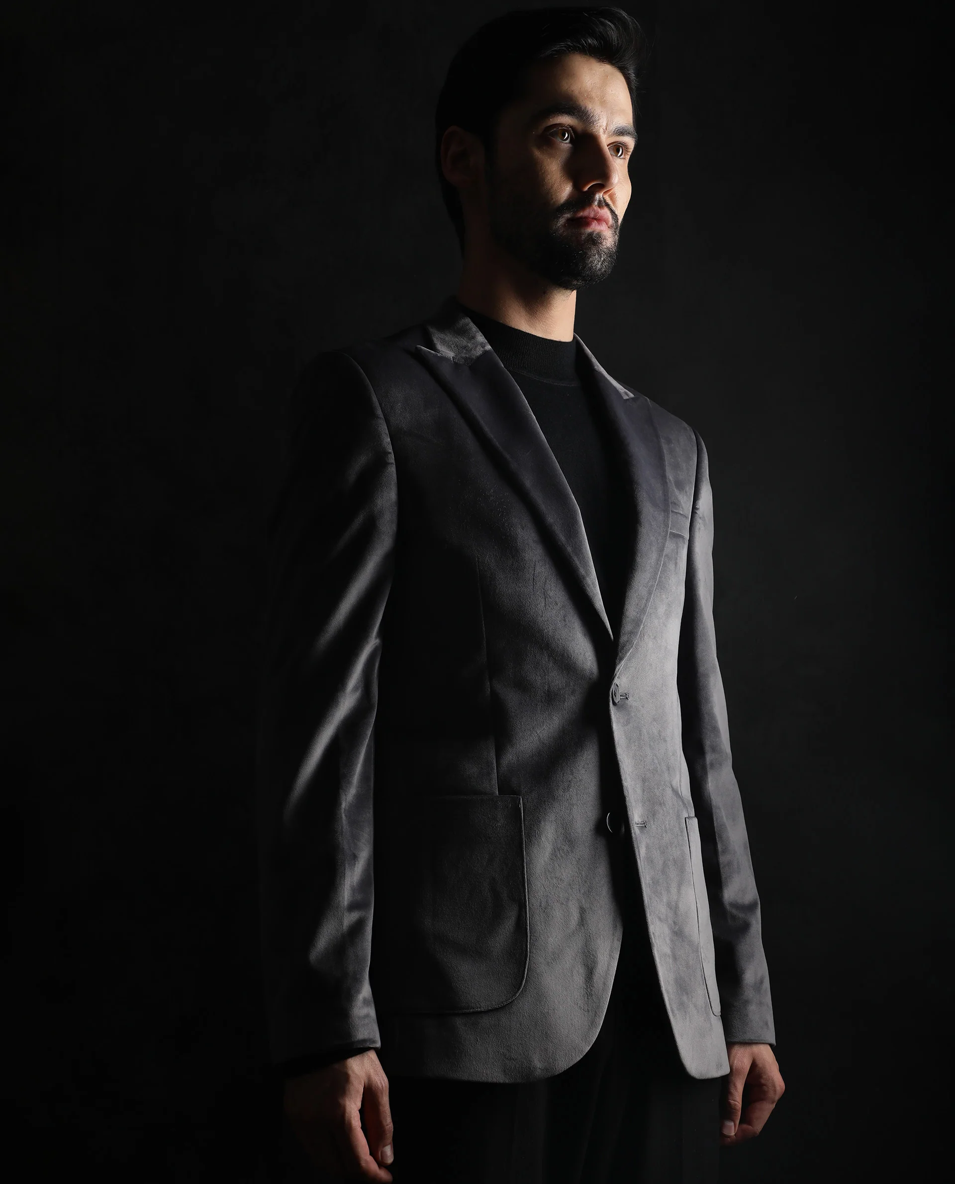 Rare Rabbit Men's Mazey Grey Plain Tailored Fit Full Sleeve Lapel Neck Blazer - Image 5
