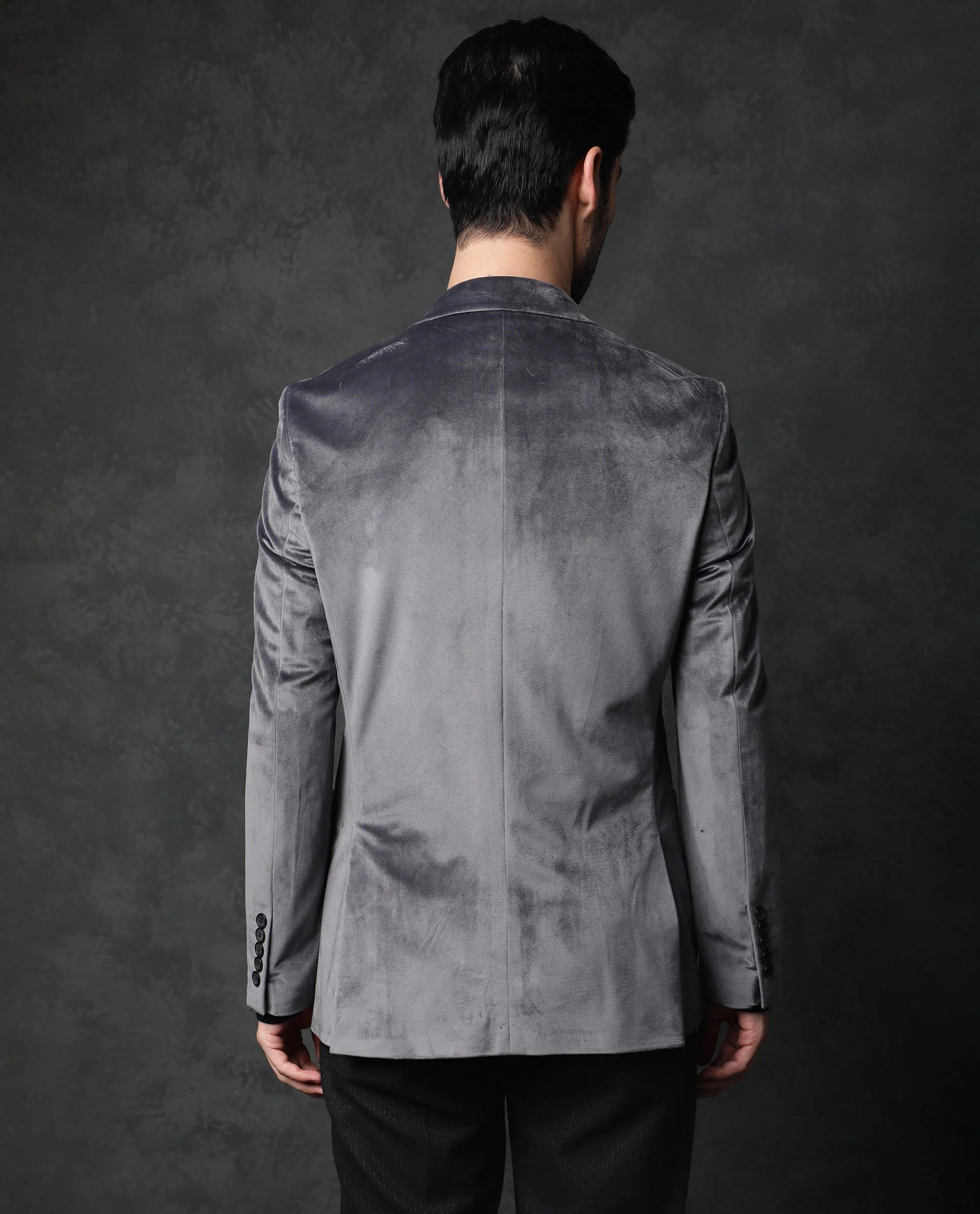 Rare Rabbit Men's Mazey Grey Plain Tailored Fit Full Sleeve Lapel Neck Blazer - Image 6