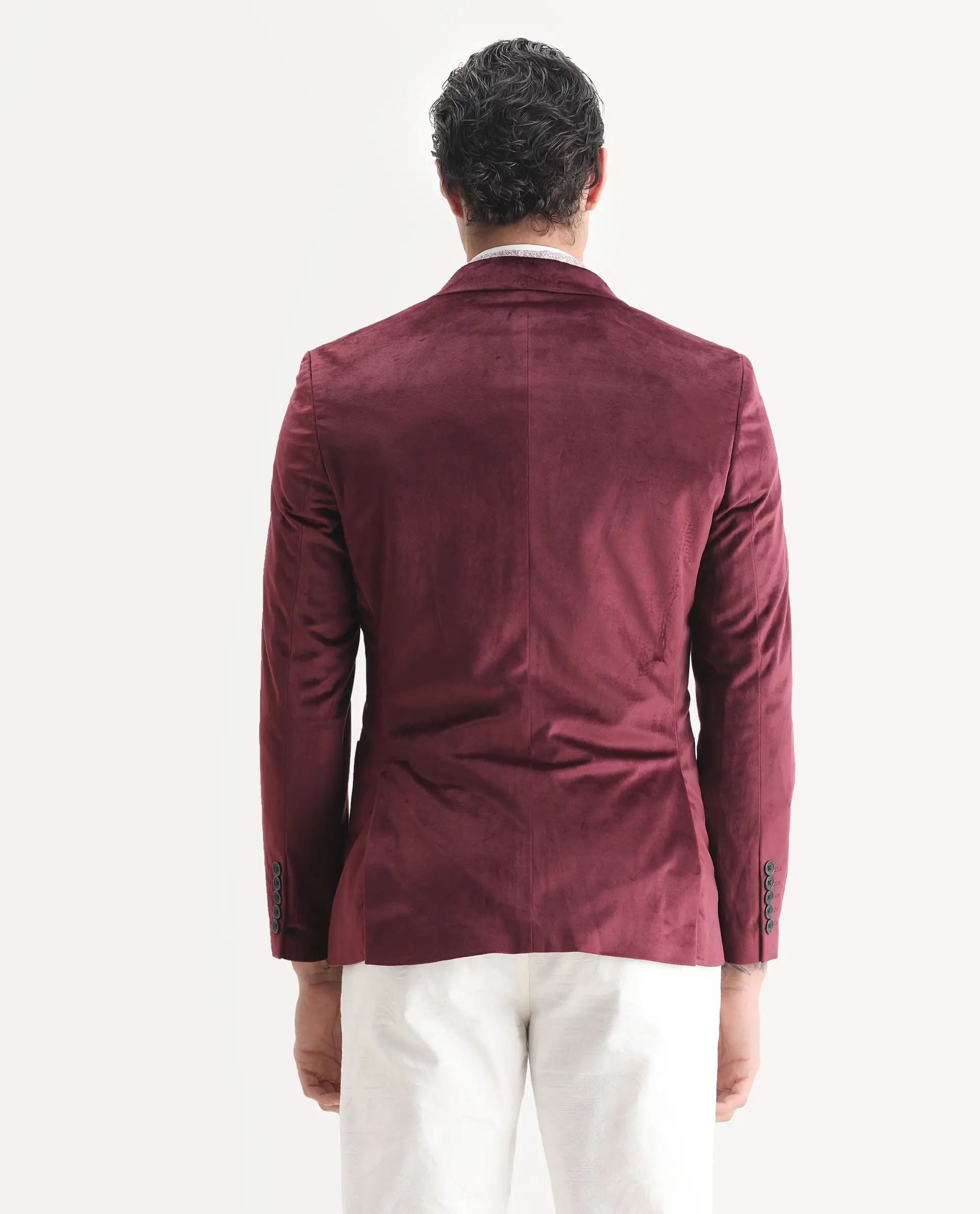 Rare Rabbit Men's Mazey Maroon Velvet Plain Tailored Fit Full Sleeve Lapel Neck Blazer - Image 7