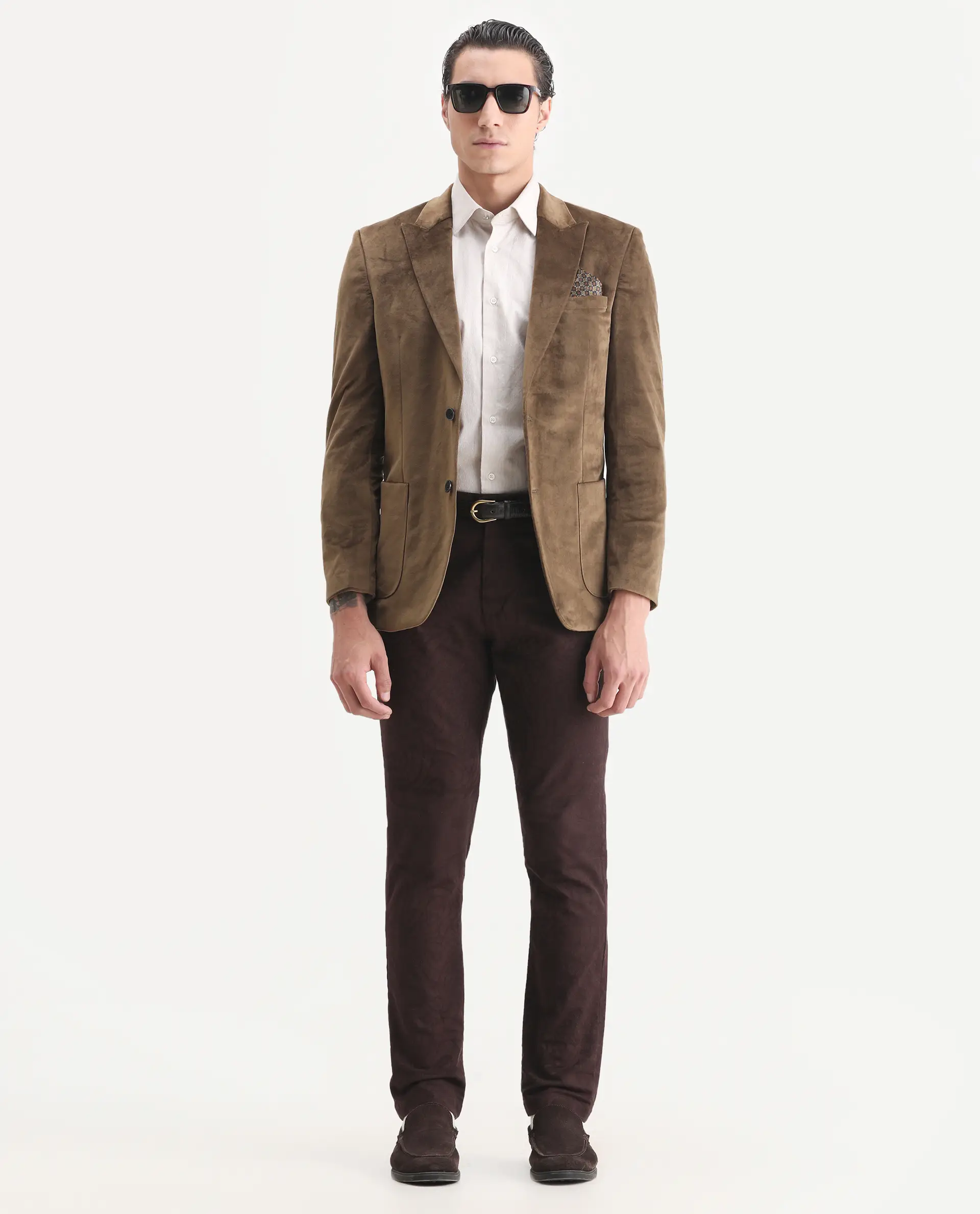 Rare Rabbit Men's Mazey Olive Plain Tailored Fit Full Sleeve Lapel Neck Blazer - Image 2