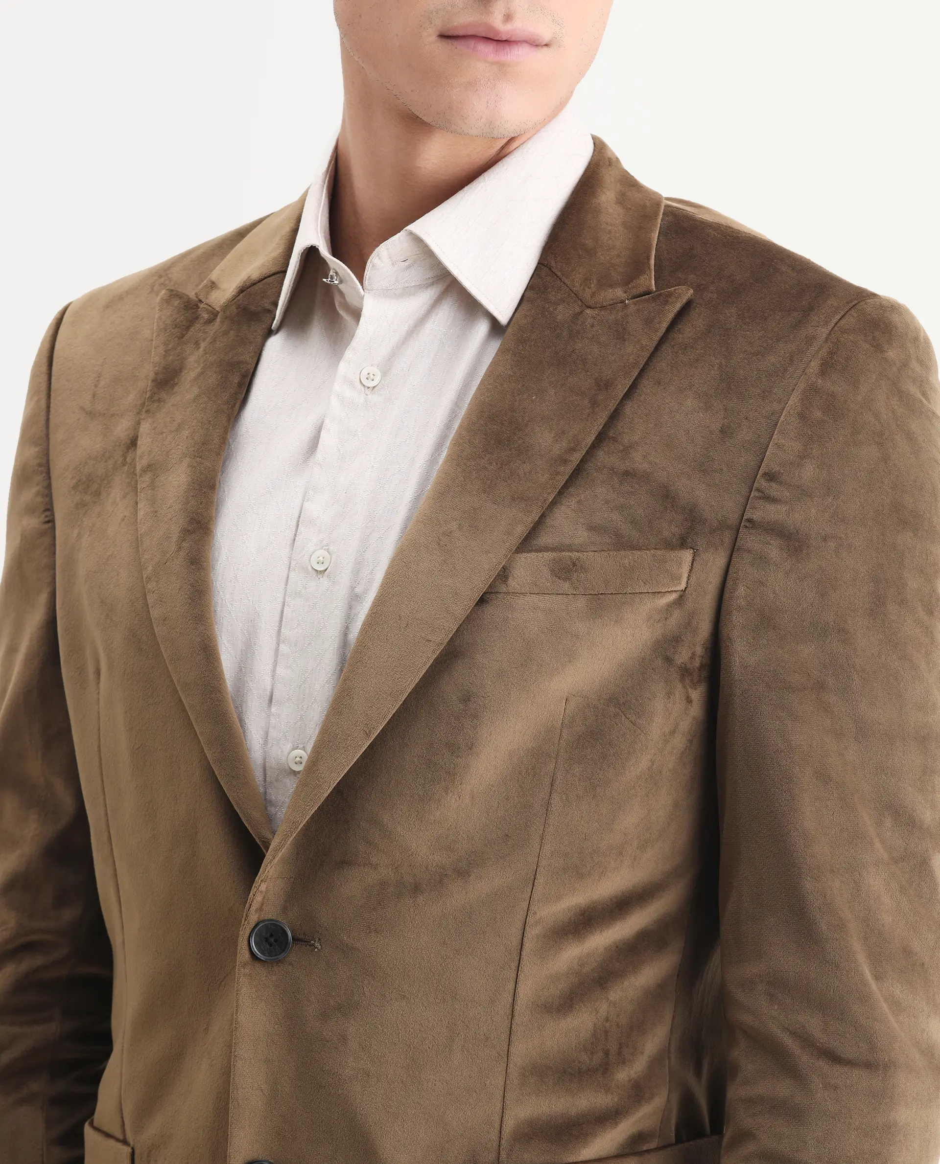Rare Rabbit Men's Mazey Olive Plain Tailored Fit Full Sleeve Lapel Neck Blazer - Image 3