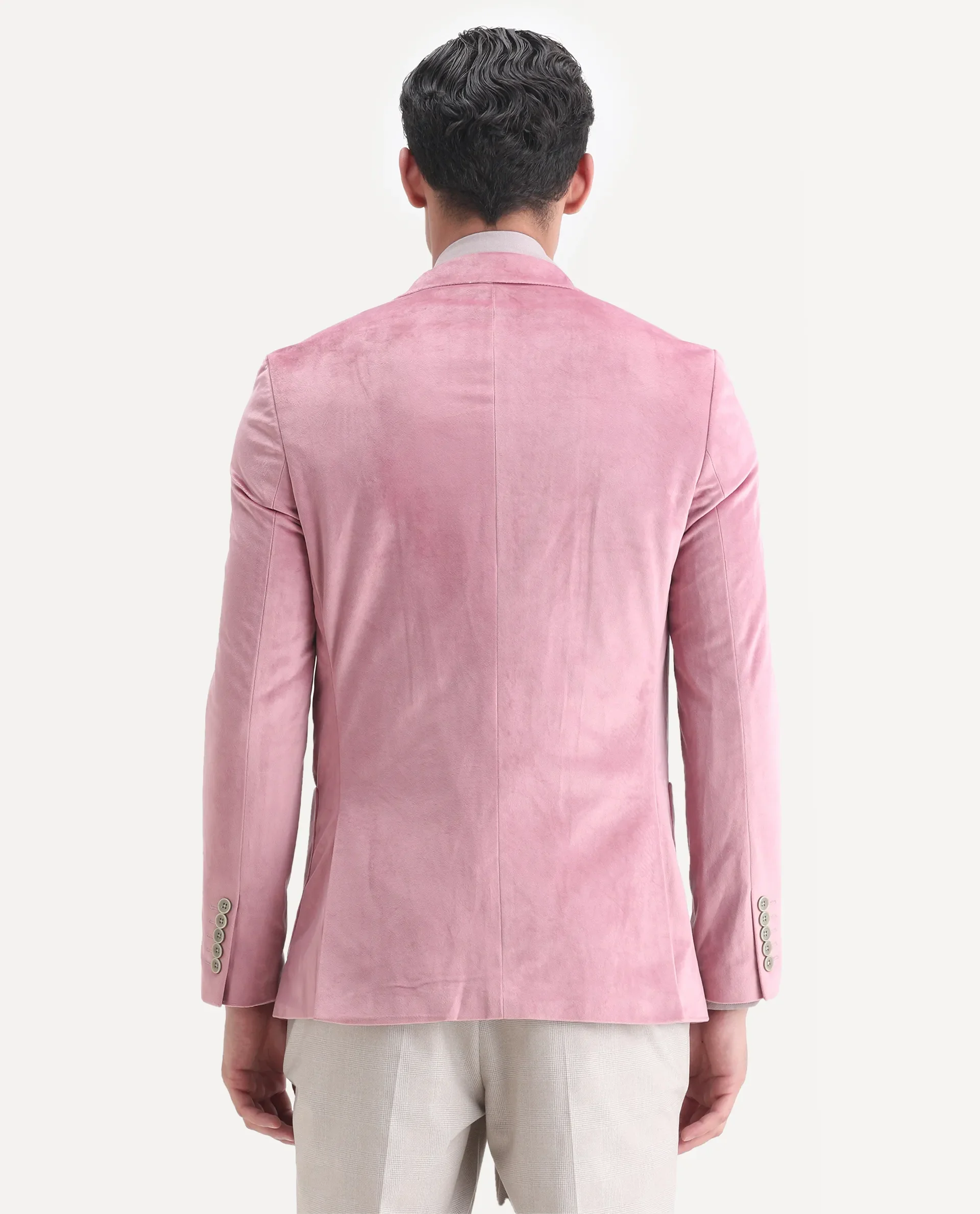 Rare Rabbit Men's Mazey Pink Velvet Plain Tailored Fit Full Sleeve Lapel Neck Blazer - Image 7