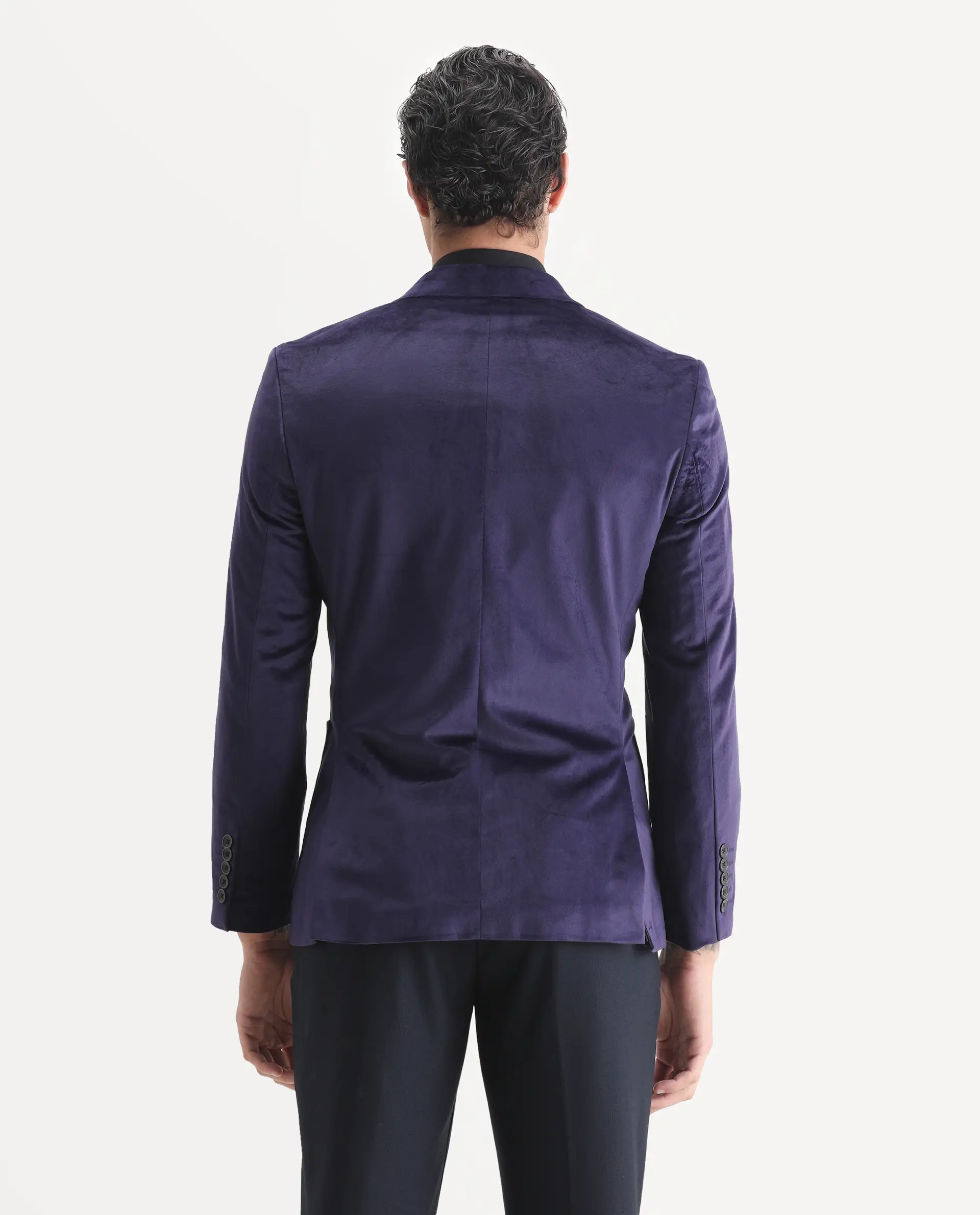 Rare Rabbit Men's Mazey Purple Velvet Plain Tailored Fit Full Sleeve Lapel Neck Blazer - Image 7
