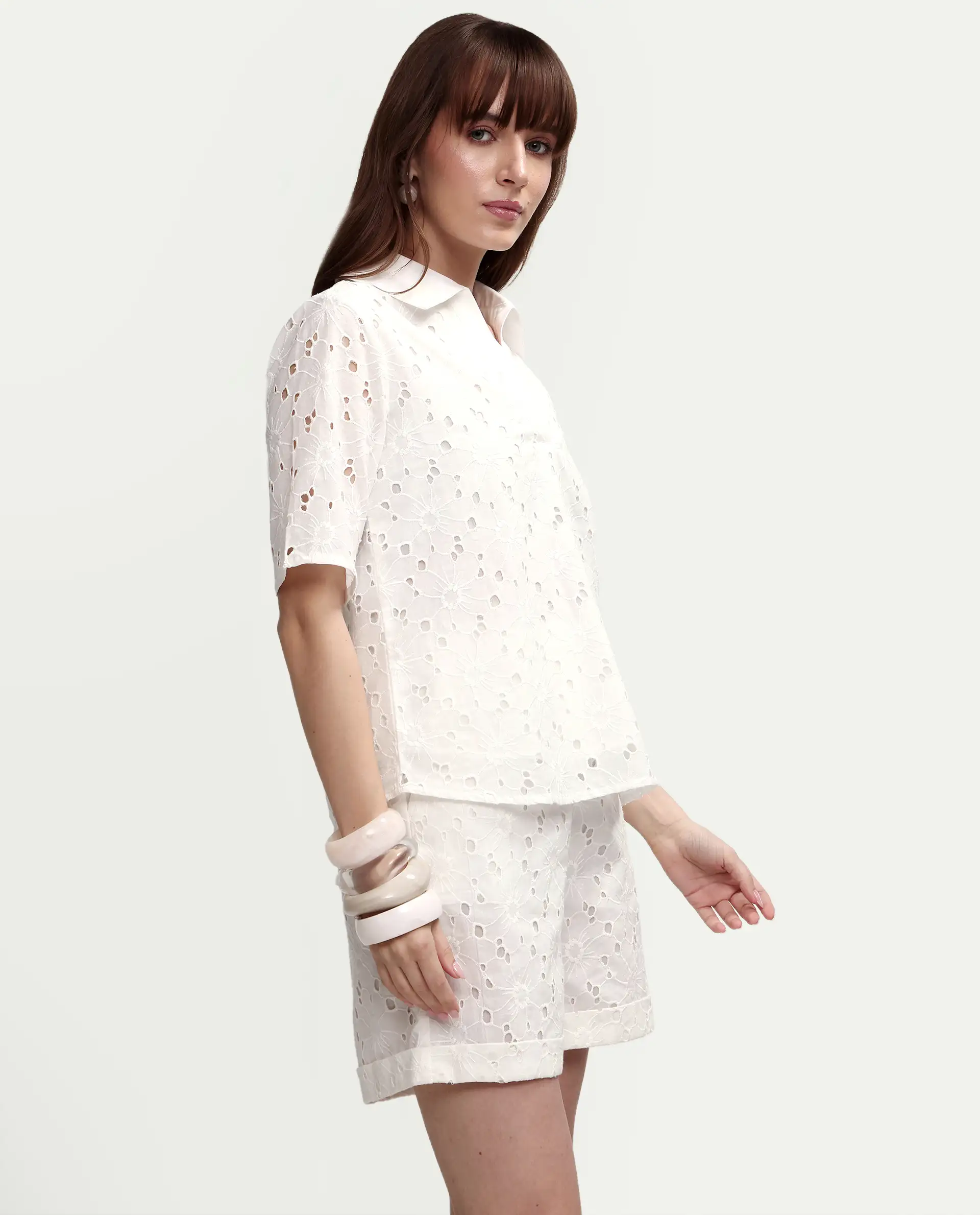 Rareism Women's Mazi-T Off White Cotton Half Sleeve Jonny Collar Regular Top - Image 6