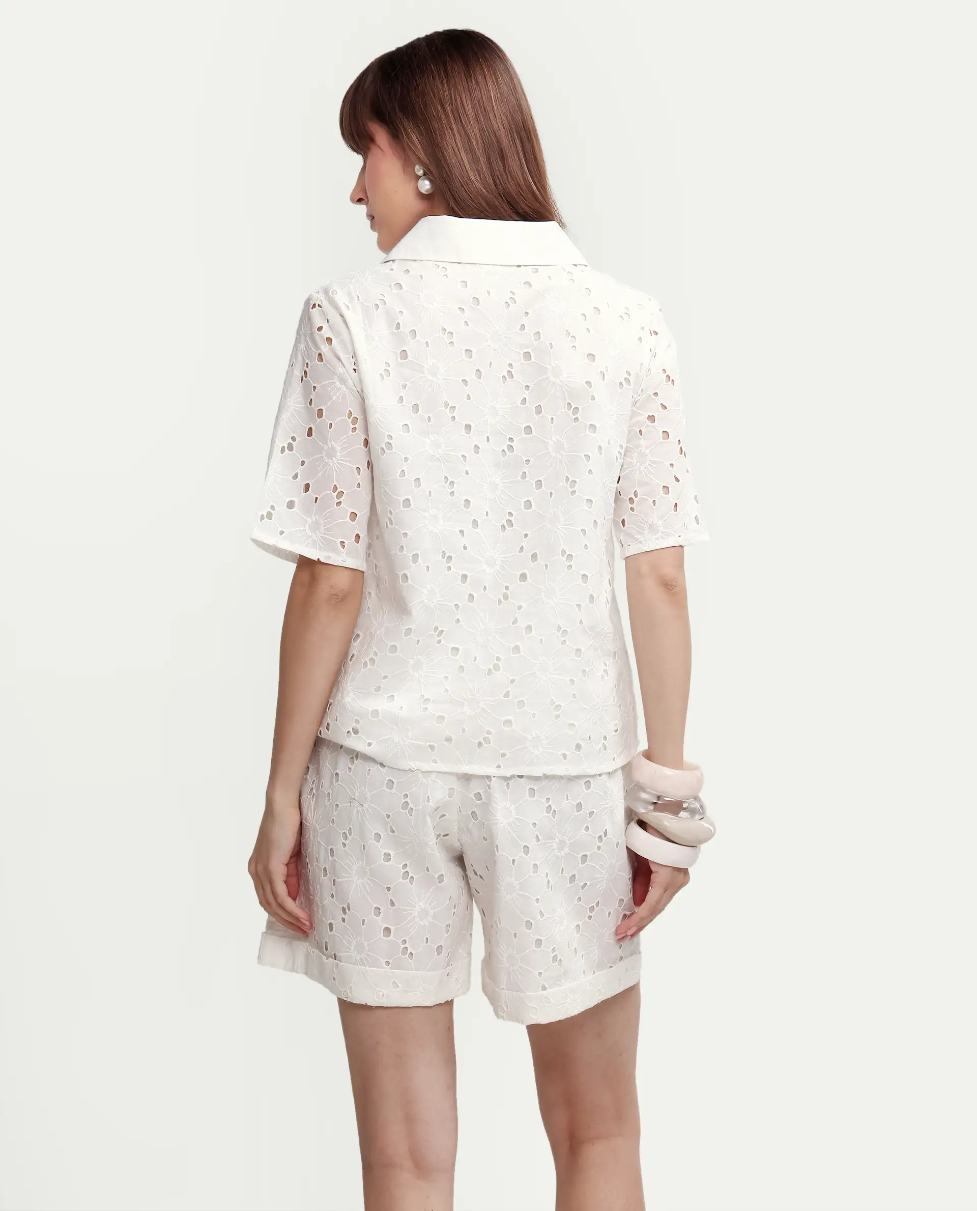 Rareism Women's Mazi-T Off White Cotton Half Sleeve Jonny Collar Regular Top - Image 7