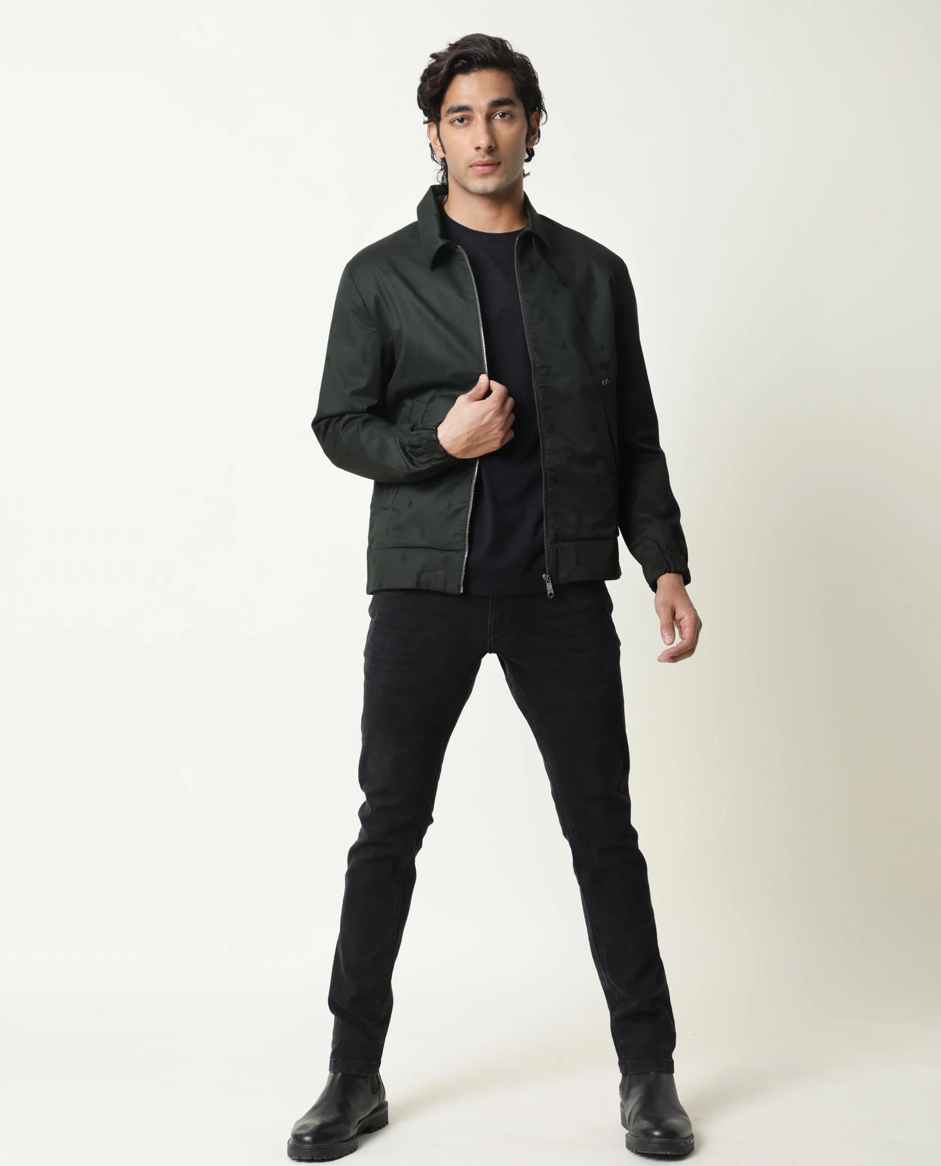 Rare Rabbit Men's Mazzer Green Cotton Plain Slim Fit Full Sleeve Spread Collar Jacket - Image 2