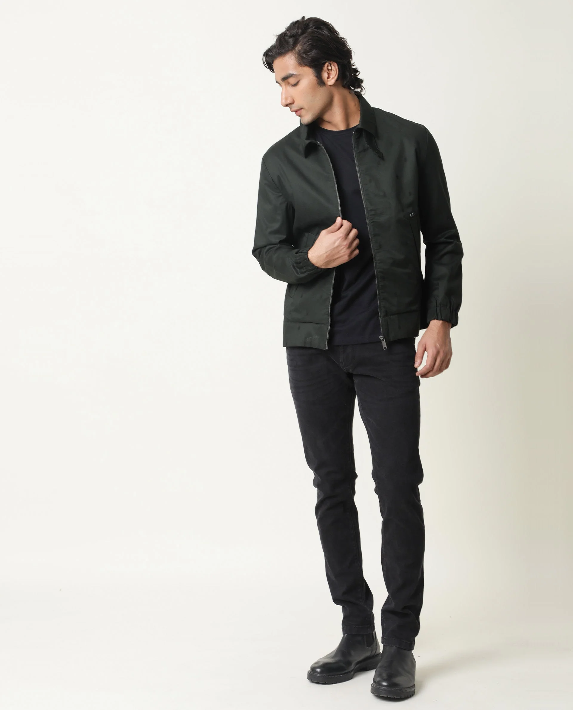 Rare Rabbit Men's Mazzer Green Cotton Plain Slim Fit Full Sleeve Spread Collar Jacket - Image 3