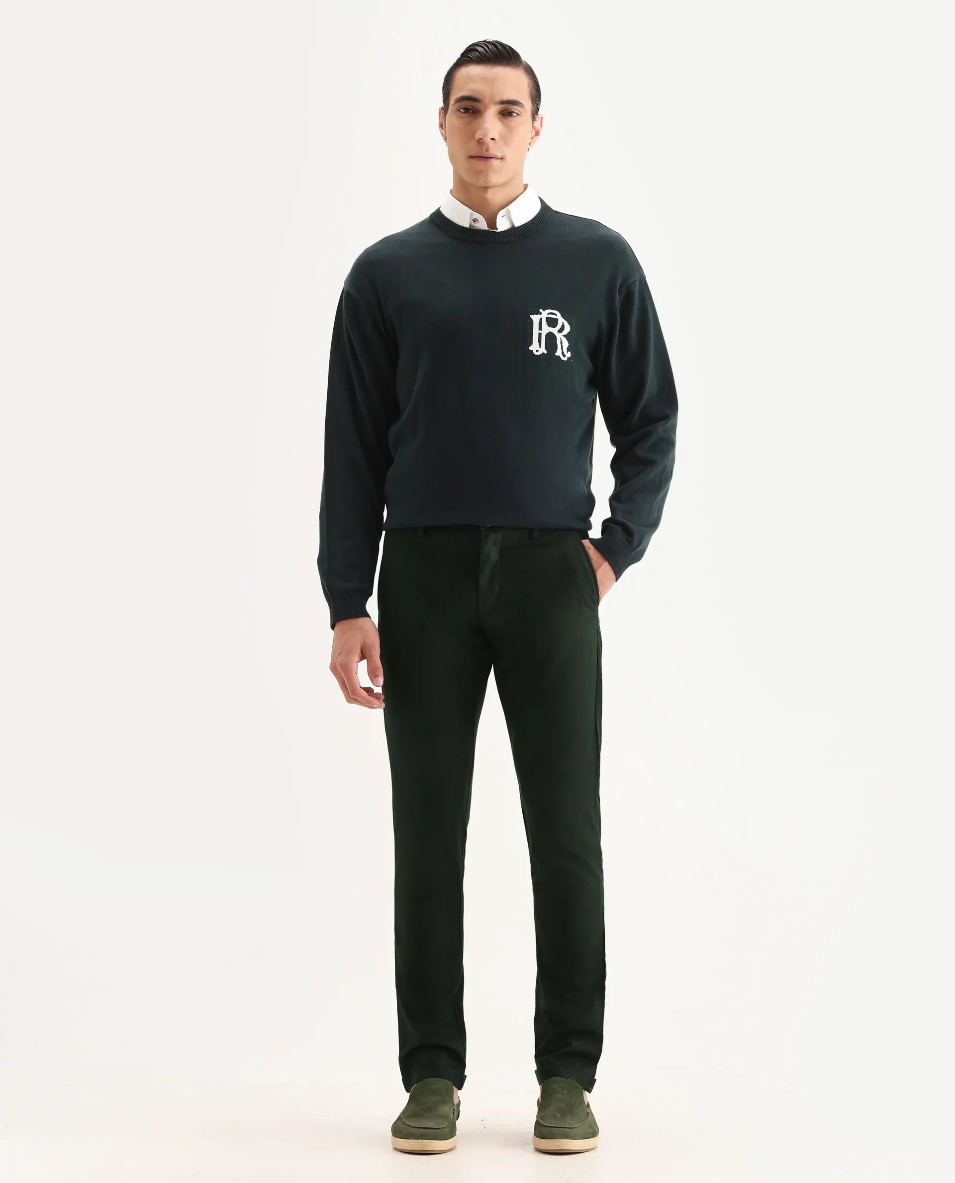 Rare Rabbit Men's Mazzio Green Cotton Jacquard Slim Fit Trouser - Image 4