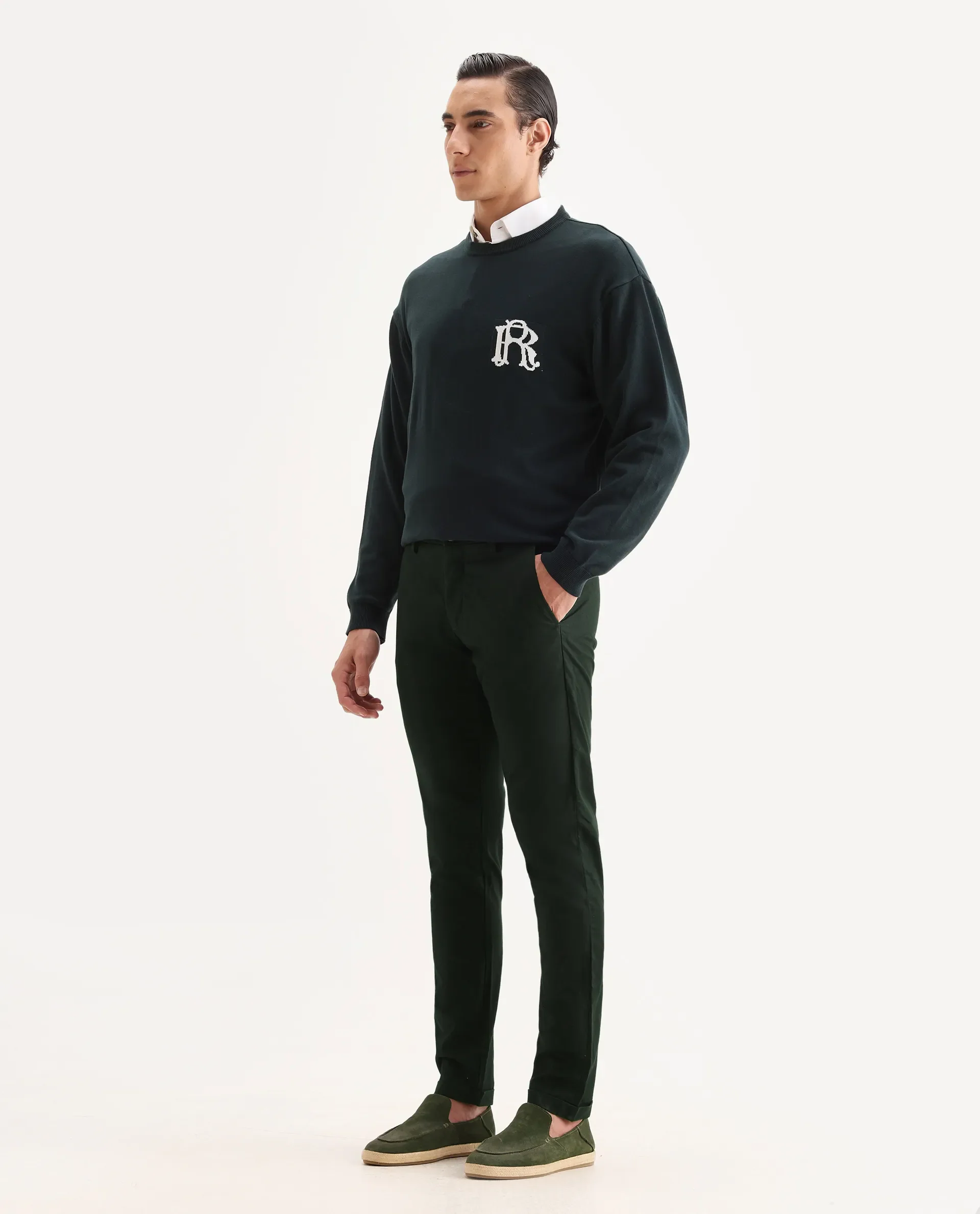 Rare Rabbit Men's Mazzio Green Cotton Jacquard Slim Fit Trouser - Image 5
