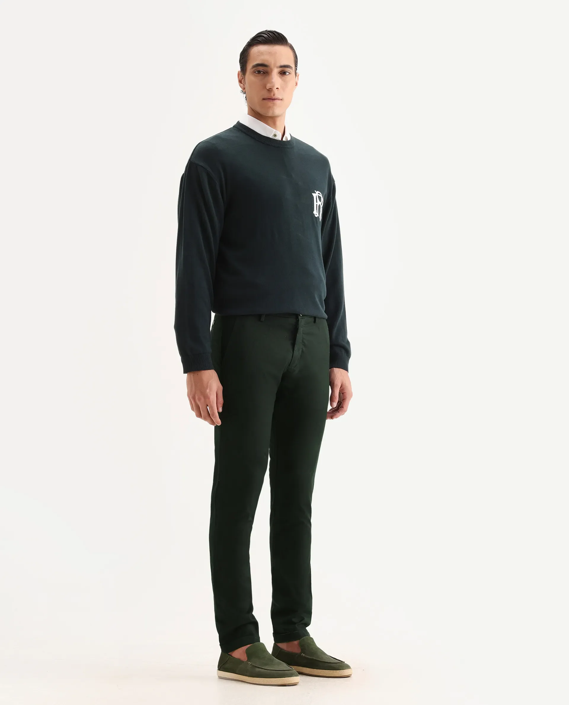 Rare Rabbit Men's Mazzio Green Cotton Jacquard Slim Fit Trouser - Image 6