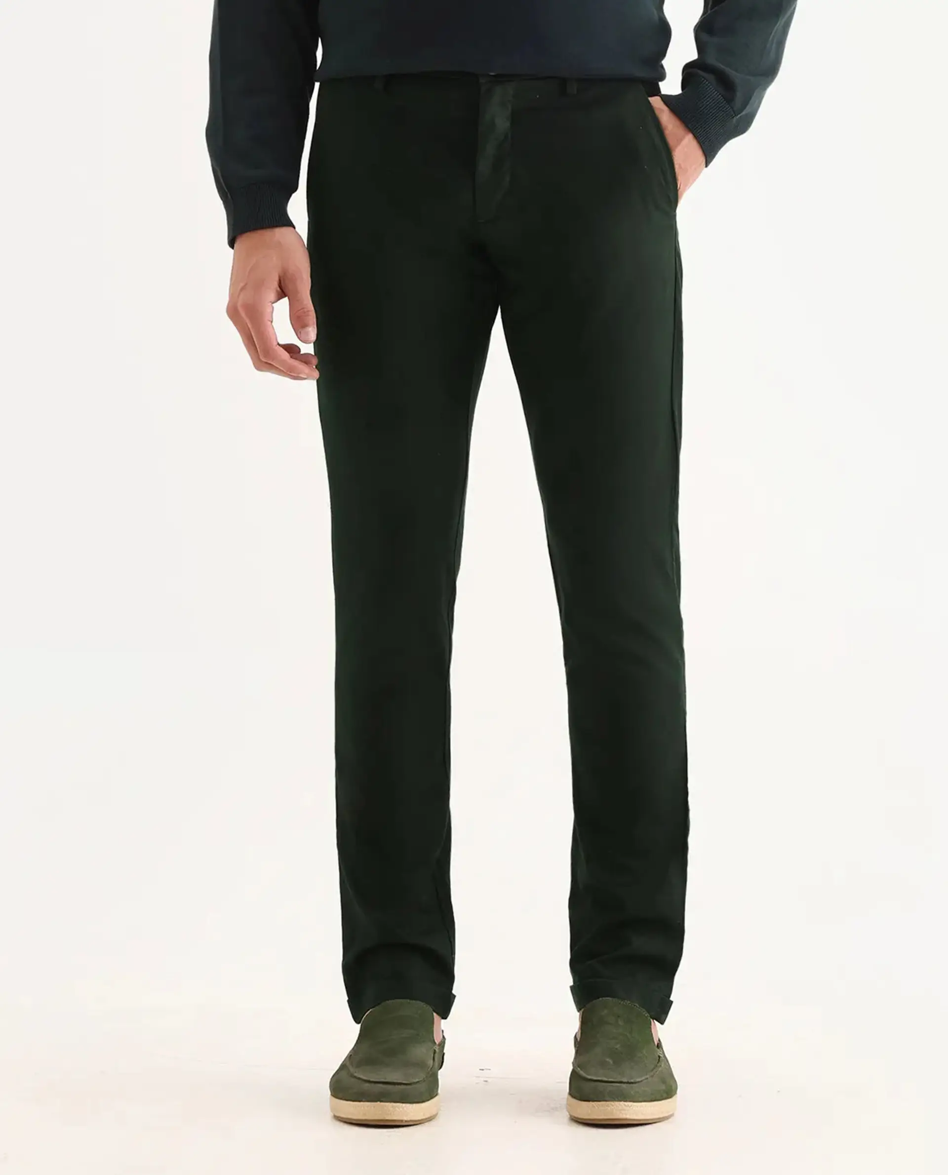 Rare Rabbit Men's Mazzio Green Cotton Jacquard Slim Fit Trouser - Image 8