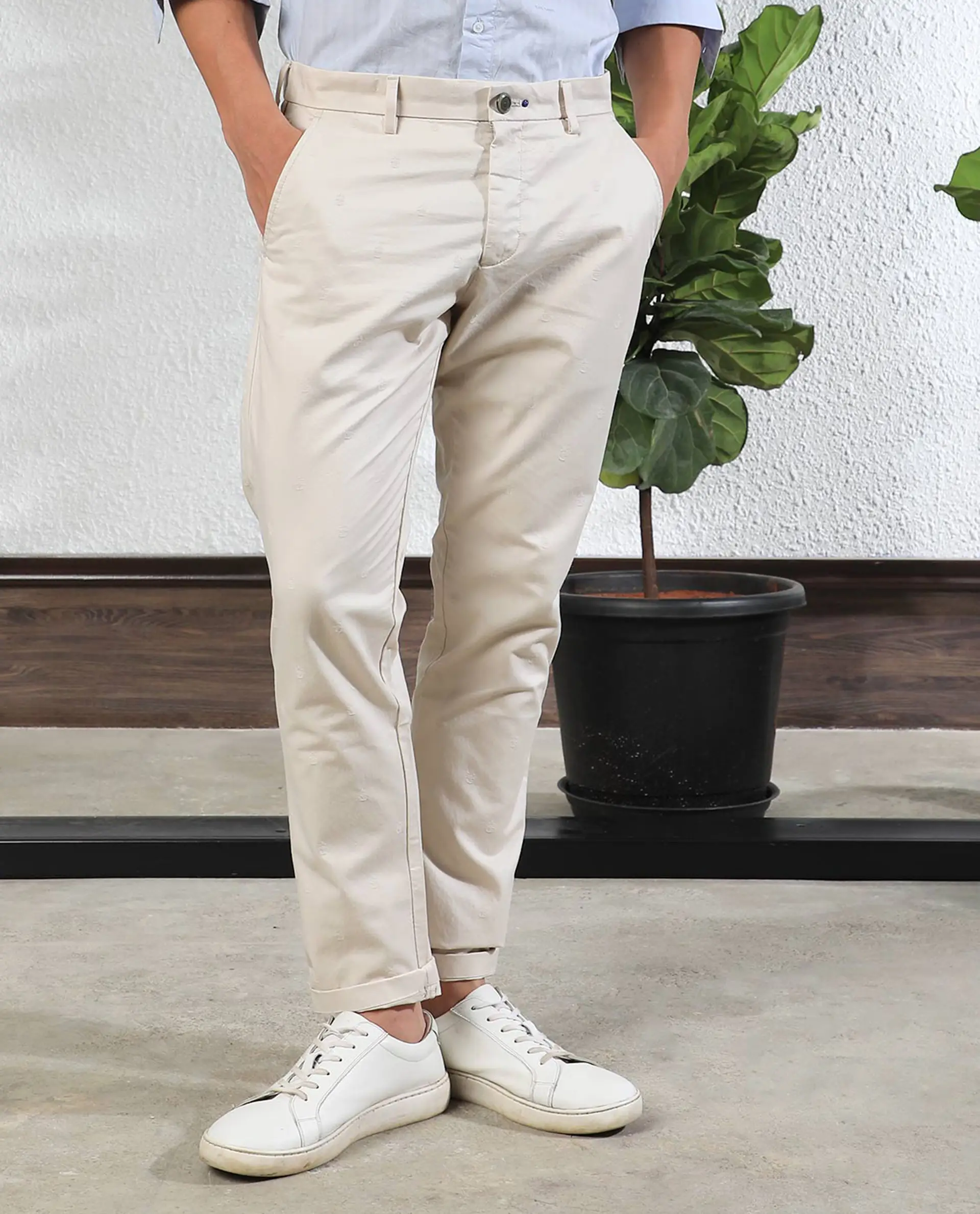 Rare Rabbit Men's Mazzio Beige Cotton Jacquard Slim Fit Trouser - Image 11