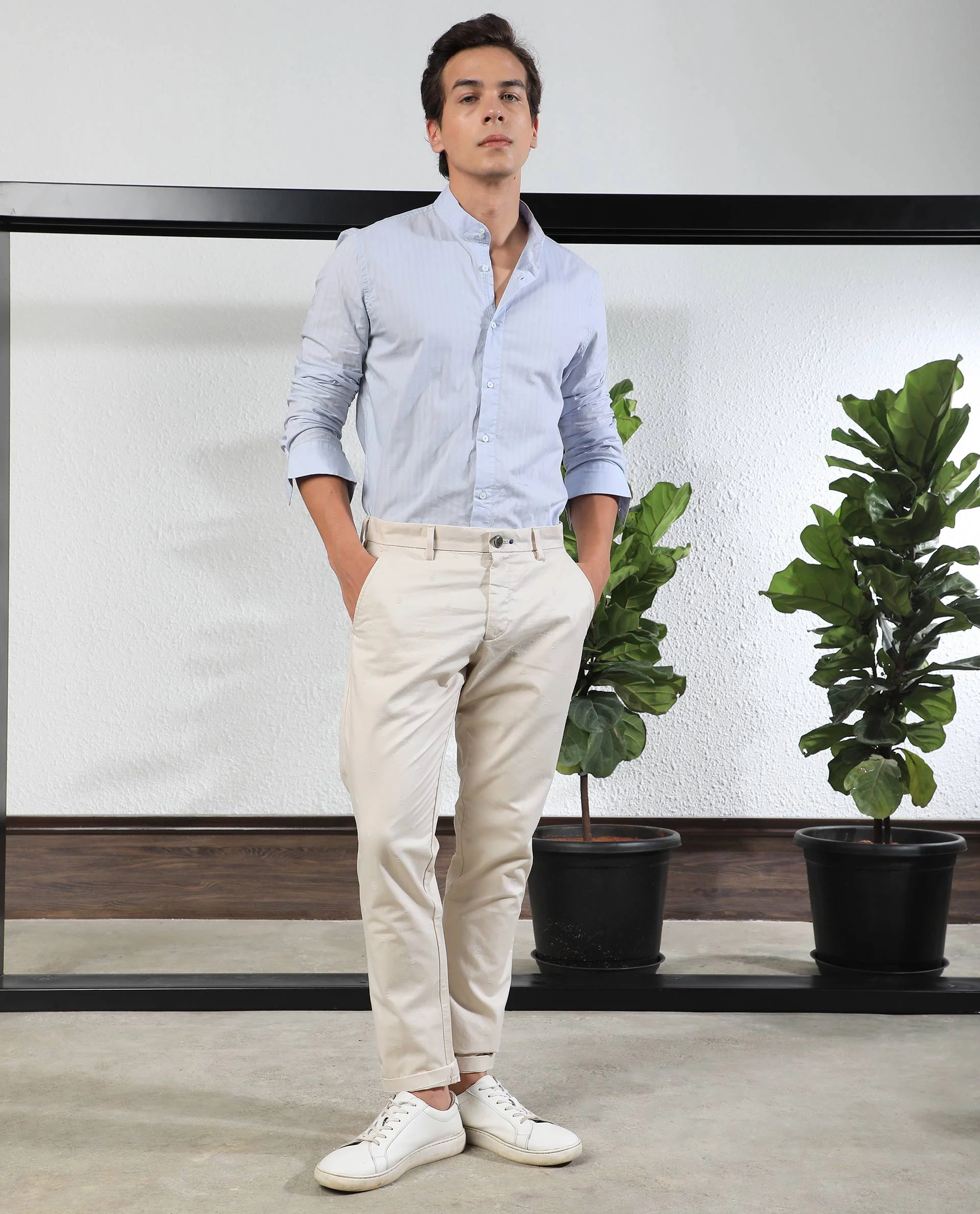 Rare Rabbit Men's Mazzio Beige Cotton Jacquard Slim Fit Trouser - Image 2
