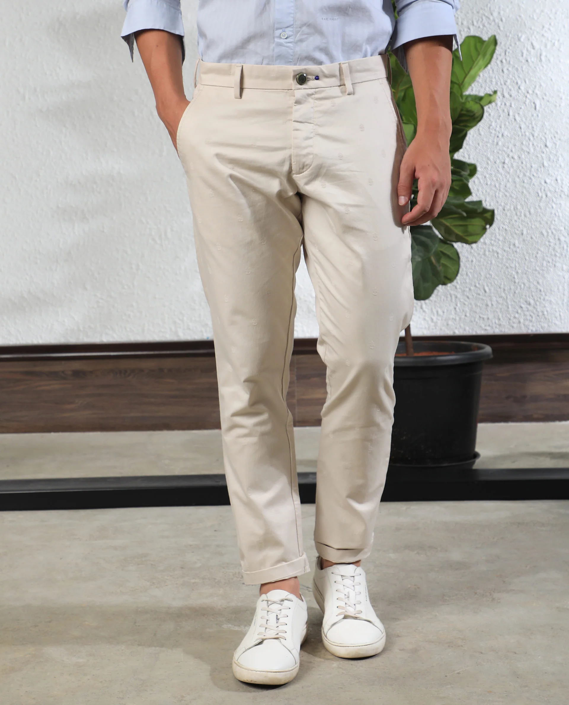 Rare Rabbit Men's Mazzio Beige Cotton Jacquard Slim Fit Trouser - Image 4