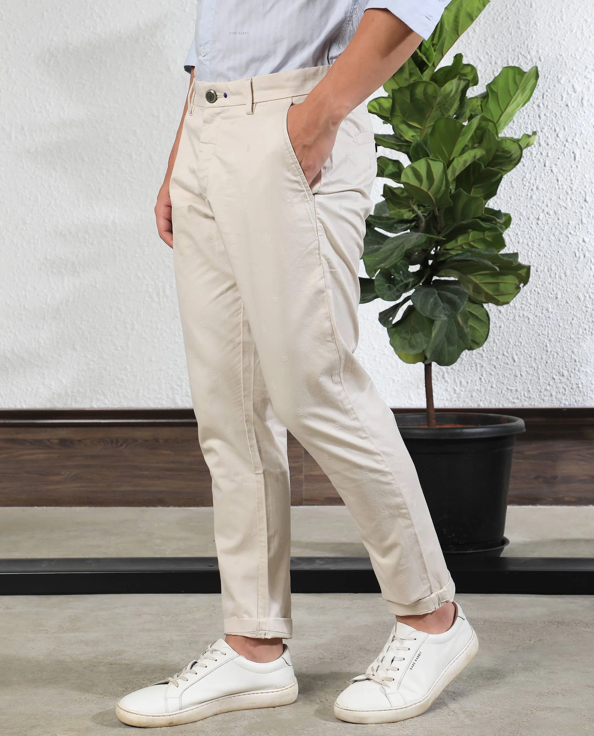 Rare Rabbit Men's Mazzio Beige Cotton Jacquard Slim Fit Trouser - Image 6