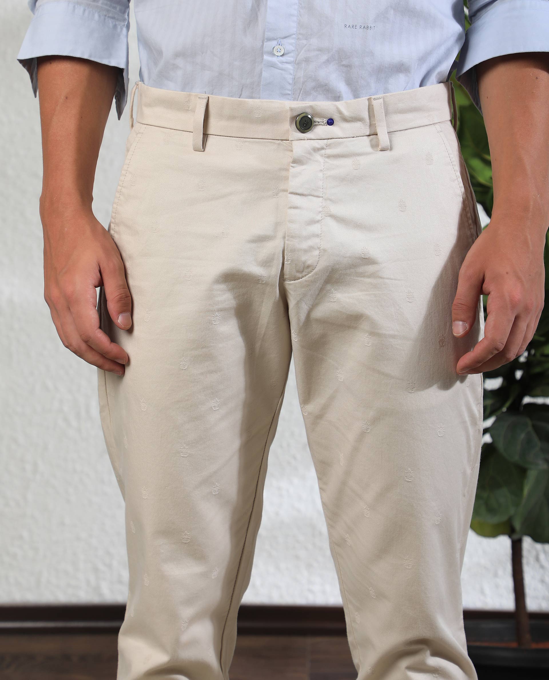 Rare Rabbit Men's Mazzio Beige Cotton Jacquard Slim Fit Trouser - Image 8