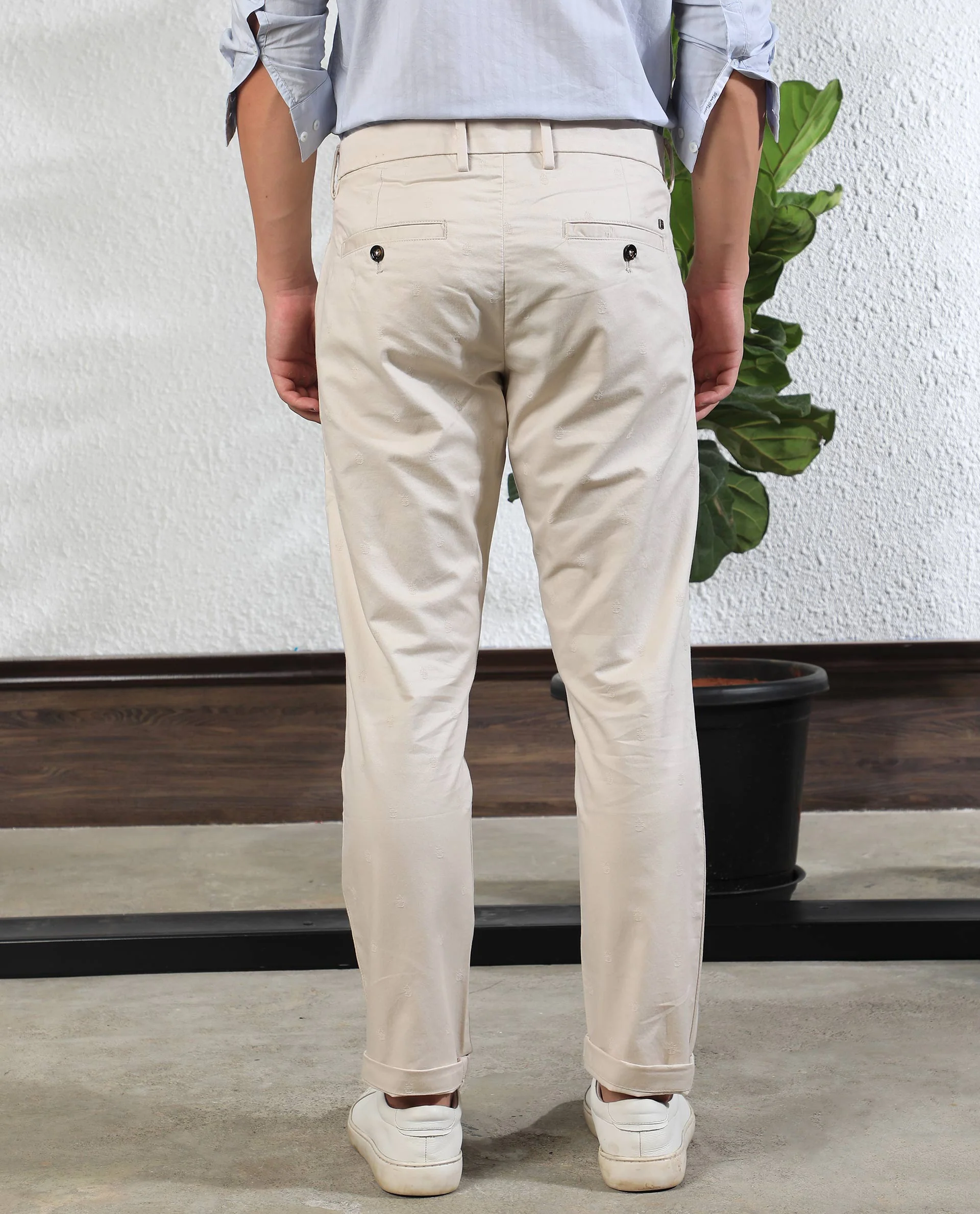 Rare Rabbit Men's Mazzio Beige Cotton Jacquard Slim Fit Trouser - Image 9