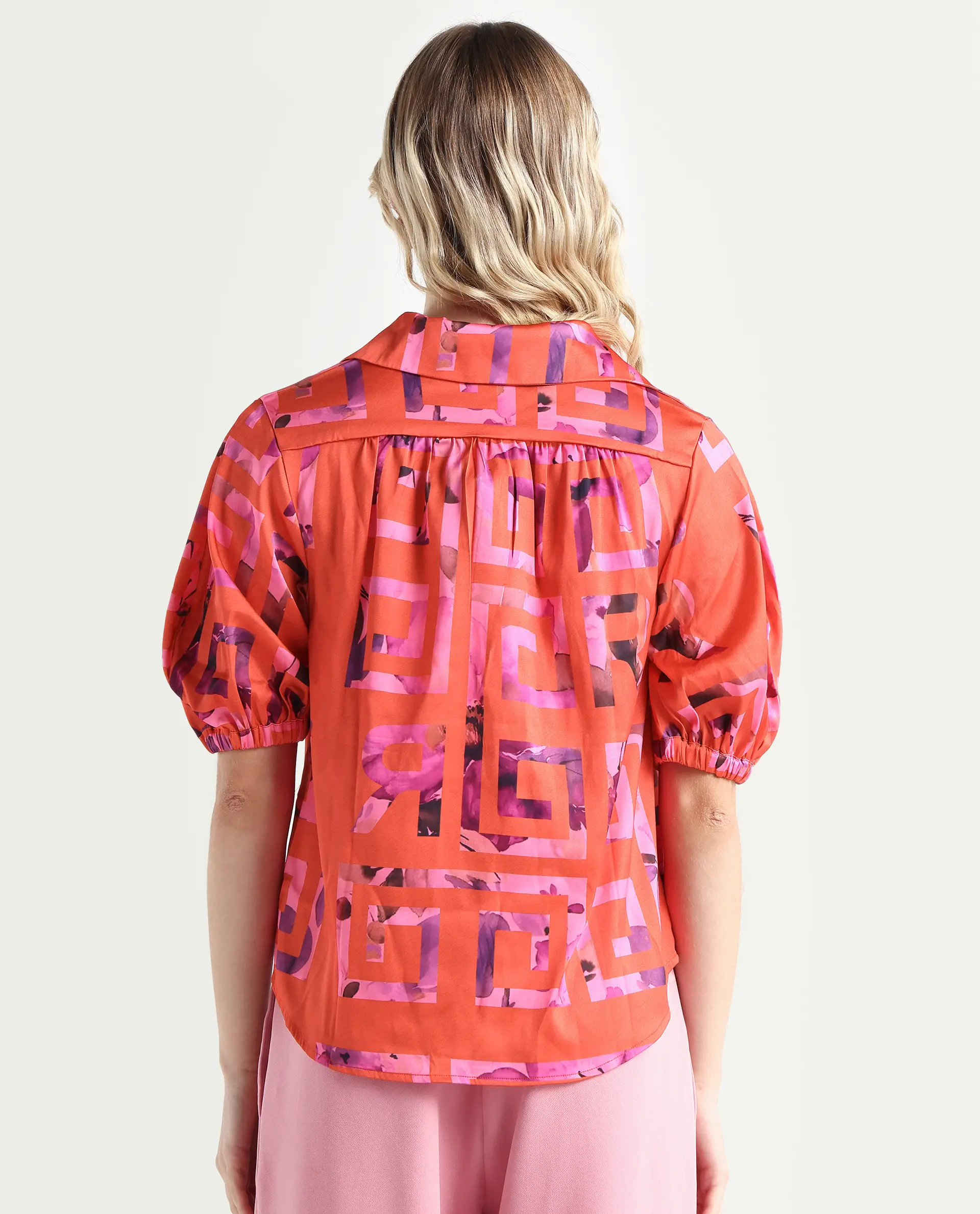Rareism Women's Mclean Pink Polyester Spread Collar Geometric Print Regular Fit Shrug - Image 7