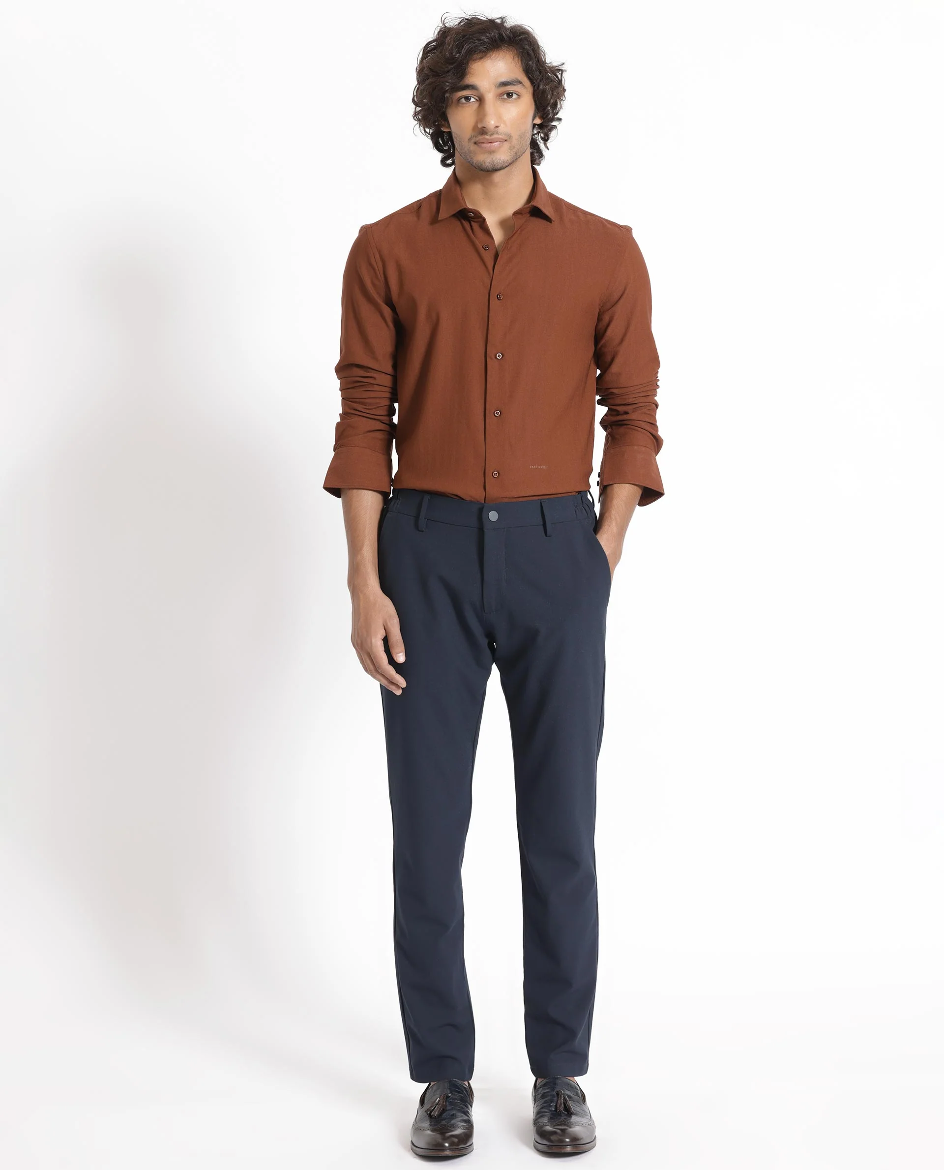 Rare Rabbit Men's Me Brown Polyester Plain Regular Fit Full Sleeve Collared Shirt - Image 3