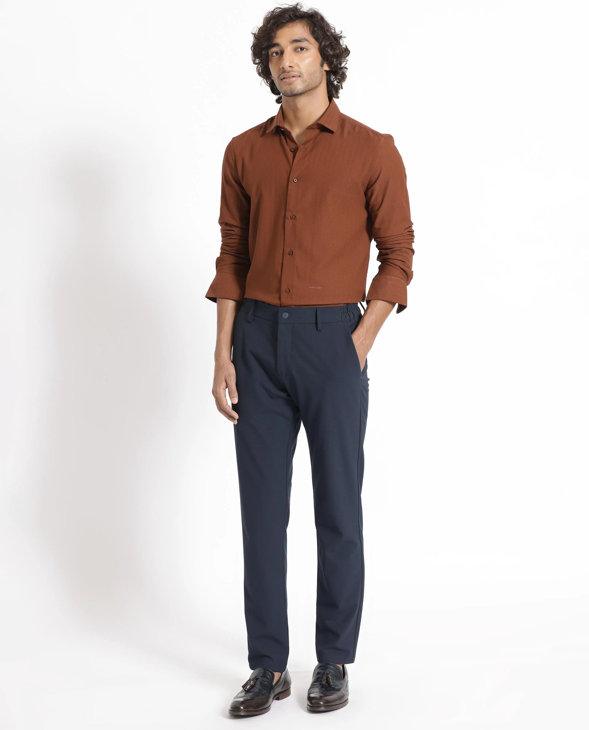 Rare Rabbit Men's Me Brown Polyester Plain Regular Fit Full Sleeve Collared Shirt - Image 6
