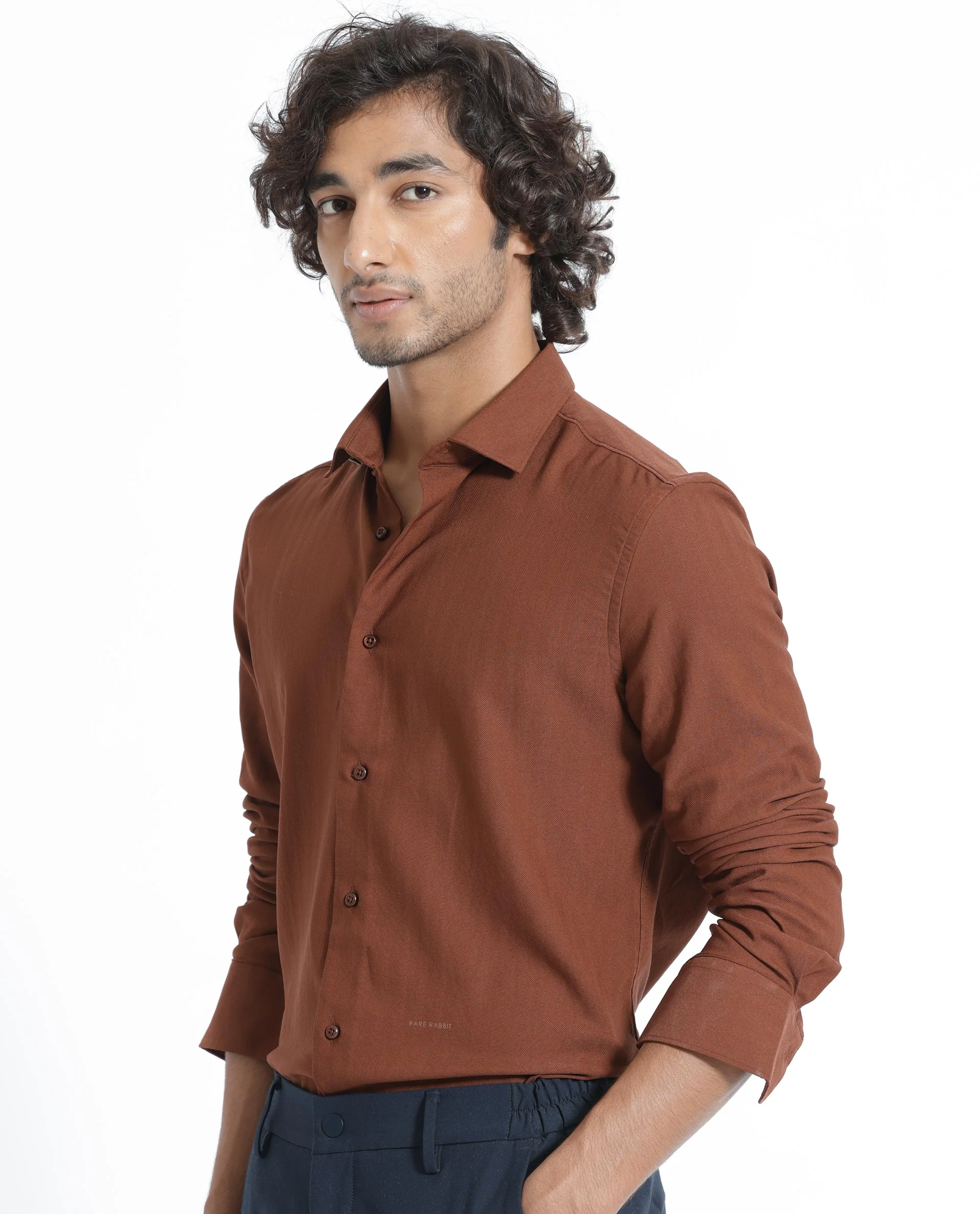 Rare Rabbit Men's Me Brown Polyester Plain Regular Fit Full Sleeve Collared Shirt - Image 7