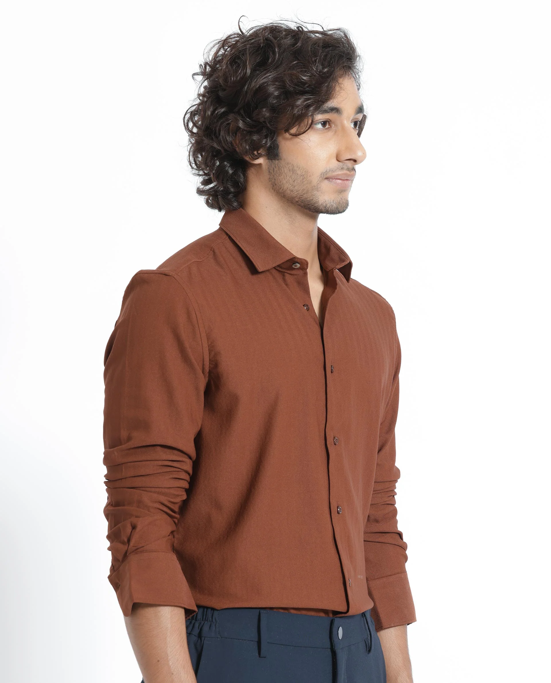 Rare Rabbit Men's Me Brown Polyester Plain Regular Fit Full Sleeve Collared Shirt - Image 8