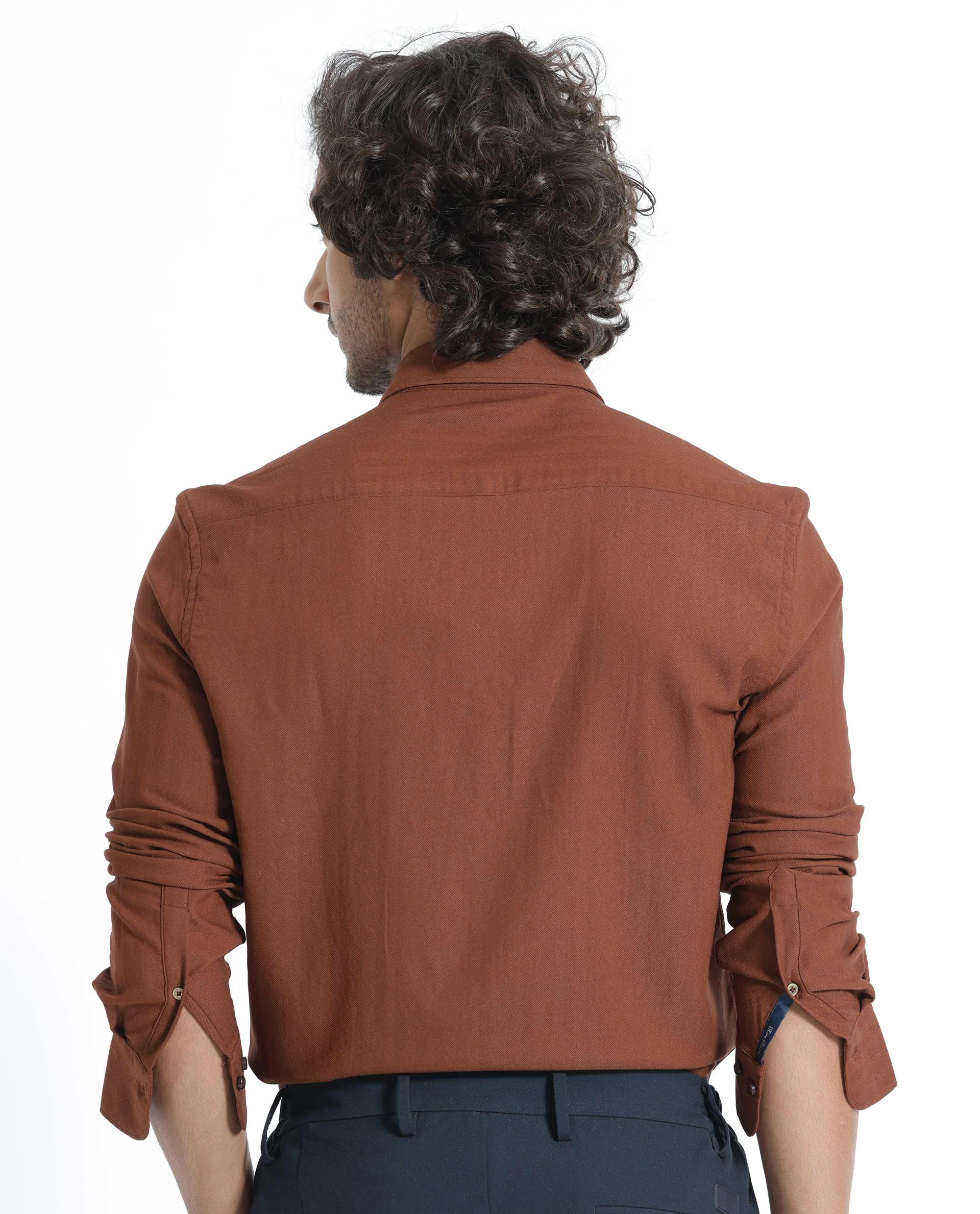 Rare Rabbit Men's Me Brown Polyester Plain Regular Fit Full Sleeve Collared Shirt - Image 9
