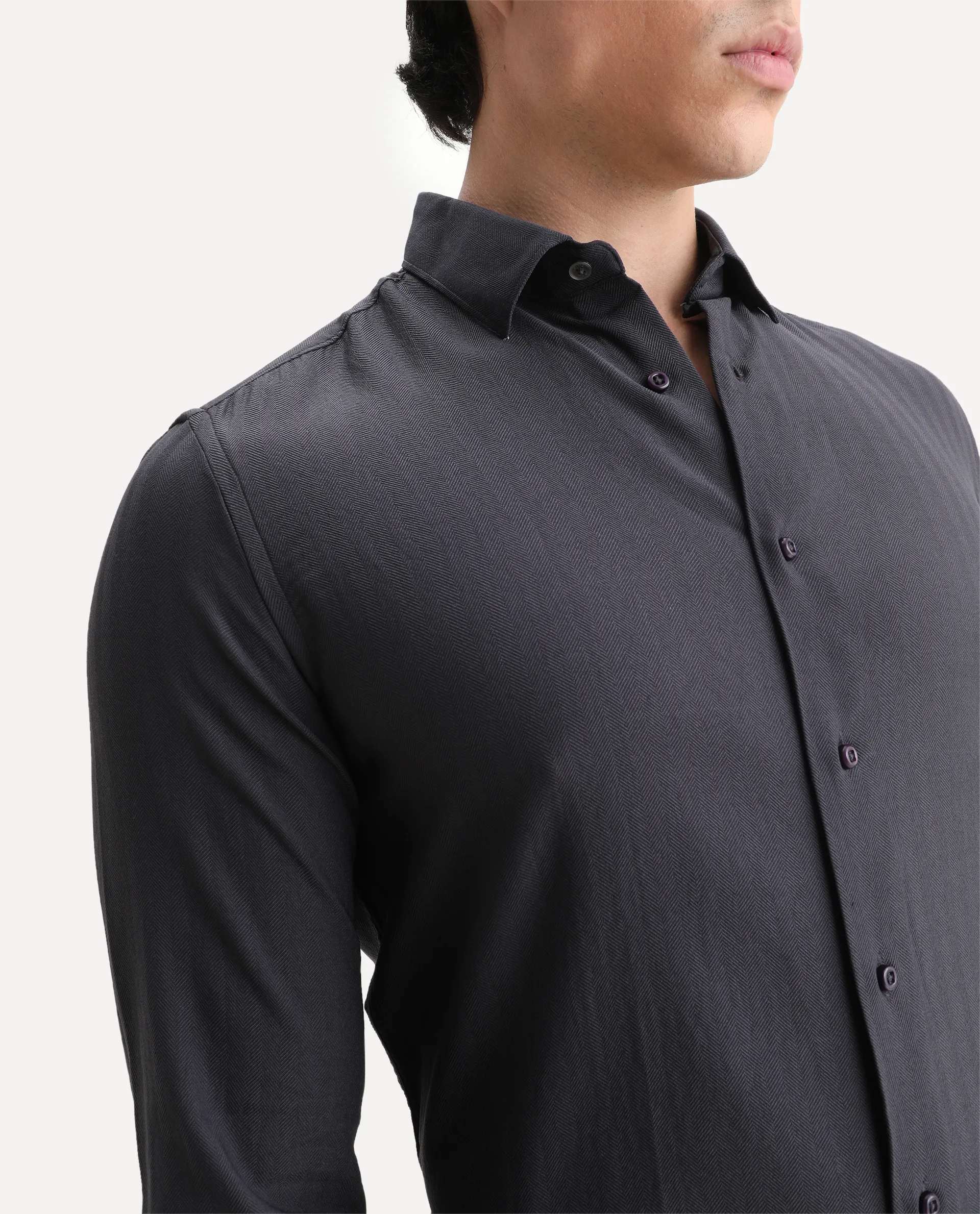 Rare Rabbit Men's Me Dark Grey Polyester Plain Regular Fit Full Sleeve Collared Shirt - Image 3