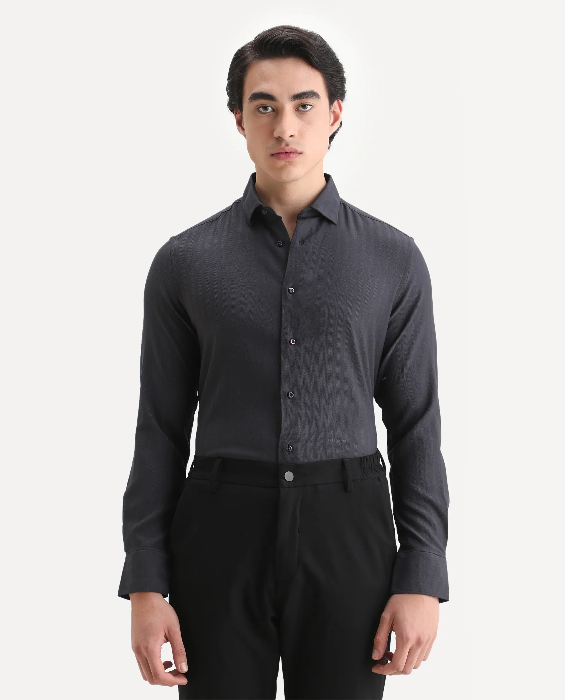Rare Rabbit Men's Me Dark Grey Polyester Plain Regular Fit Full Sleeve Collared Shirt - Image 4