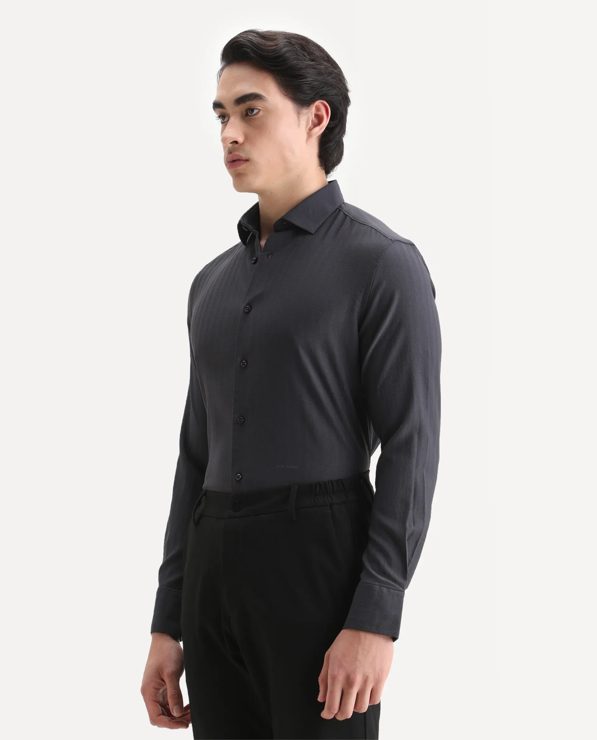 Rare Rabbit Men's Me Dark Grey Polyester Plain Regular Fit Full Sleeve Collared Shirt - Image 5