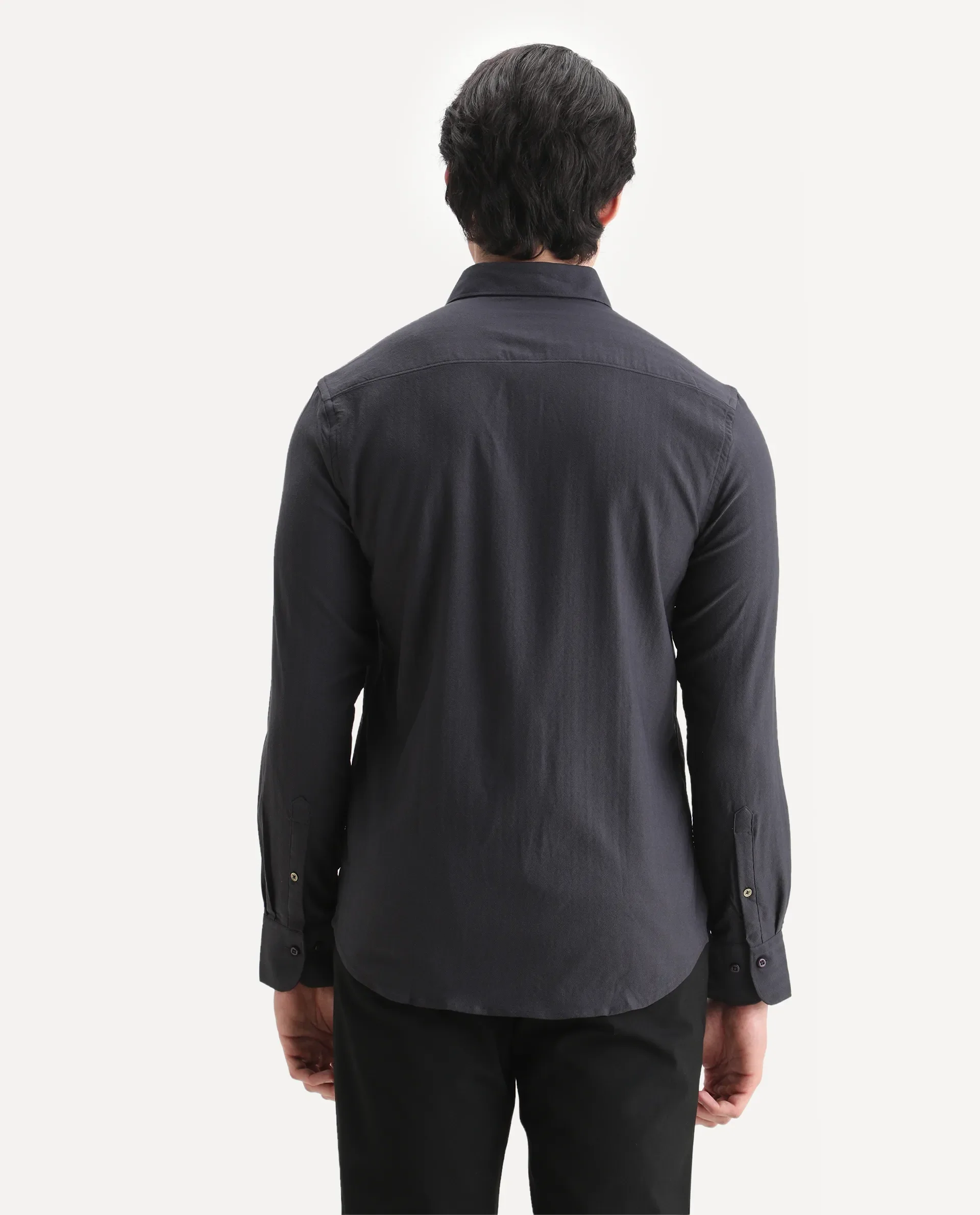 Rare Rabbit Men's Me Dark Grey Polyester Plain Regular Fit Full Sleeve Collared Shirt - Image 7
