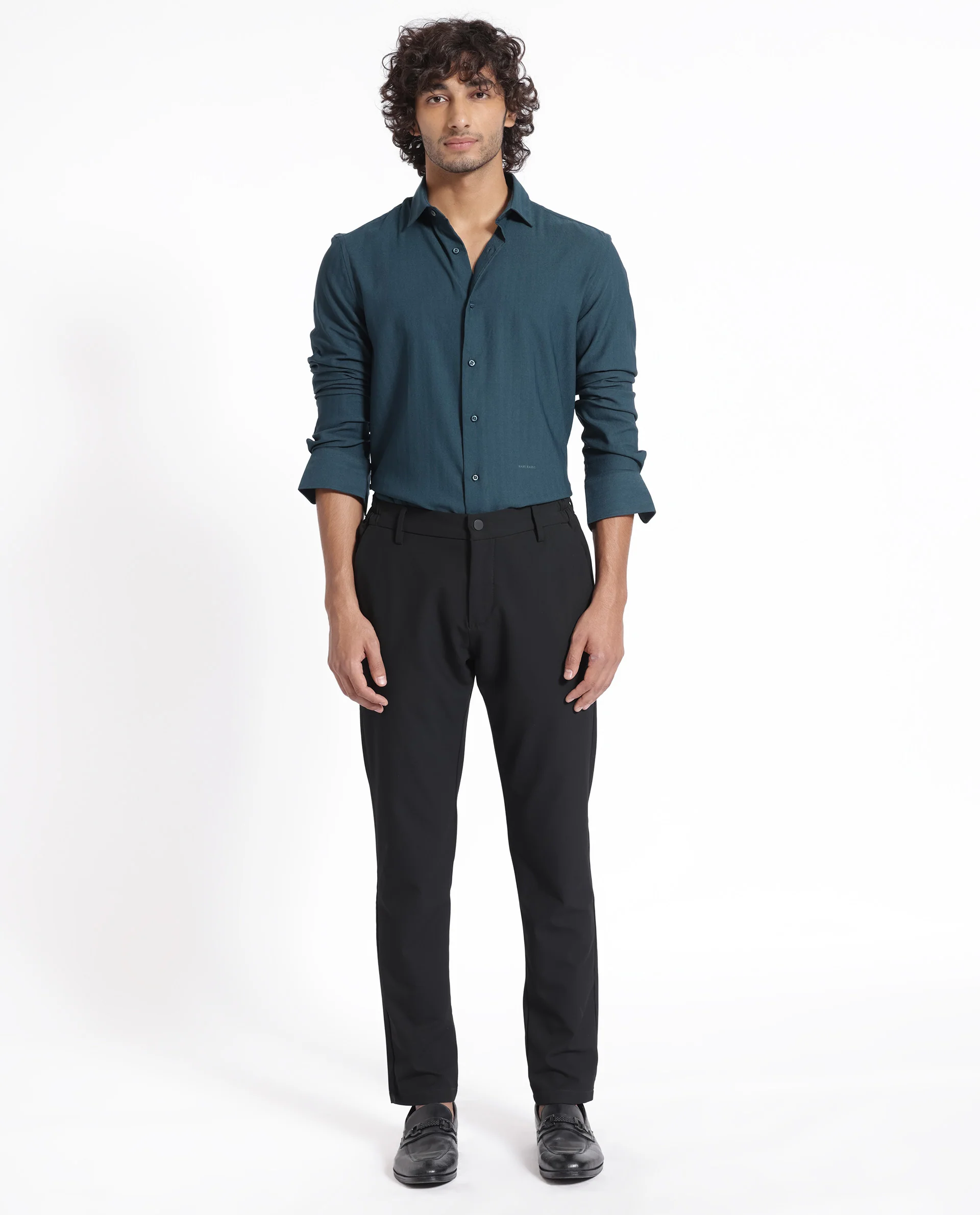 Rare Rabbit Men's Me Green Polyester Plain Regular Fit Full Sleeve Collared Shirt - Image 3