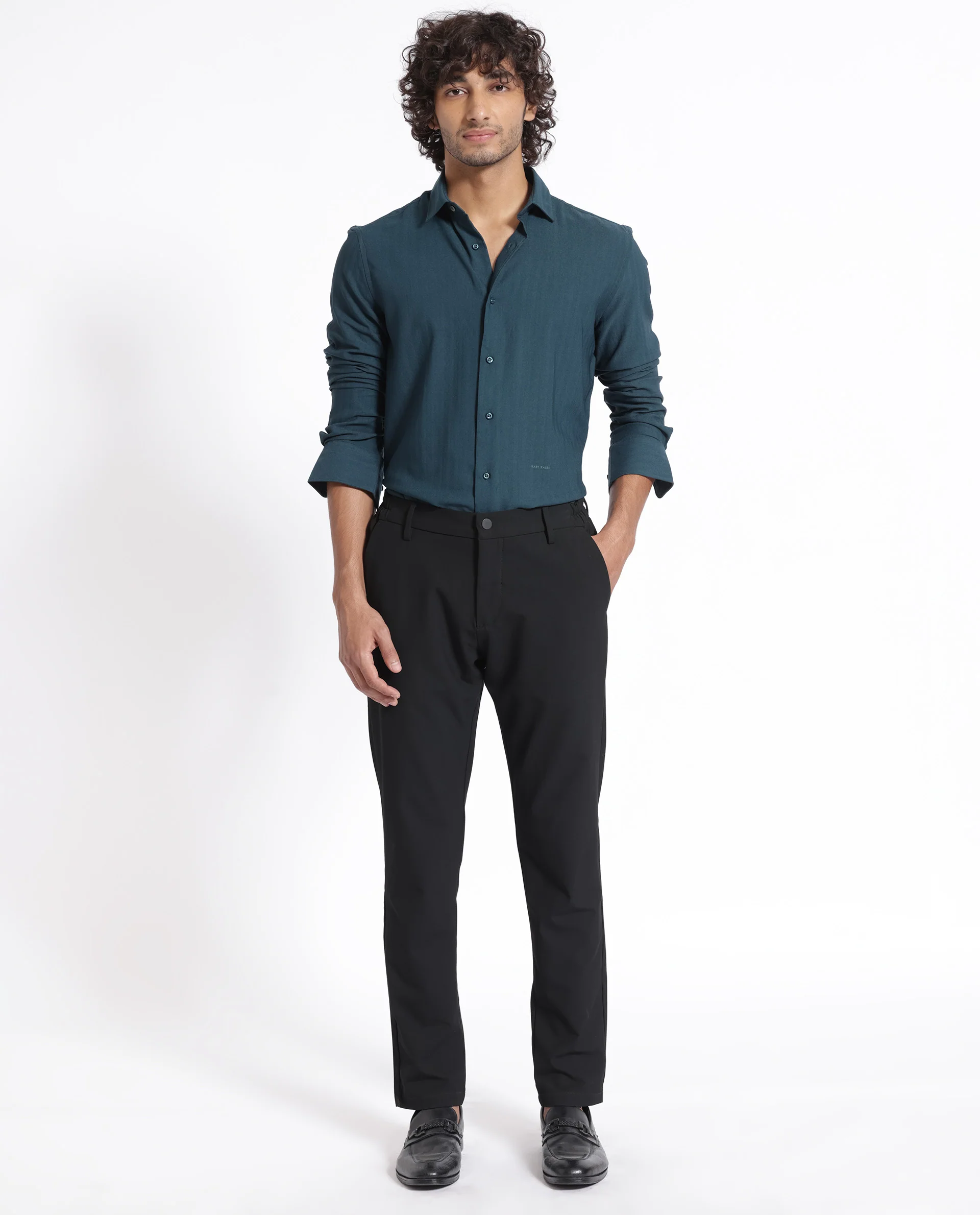 Rare Rabbit Men's Me Green Polyester Plain Regular Fit Full Sleeve Collared Shirt - Image 4