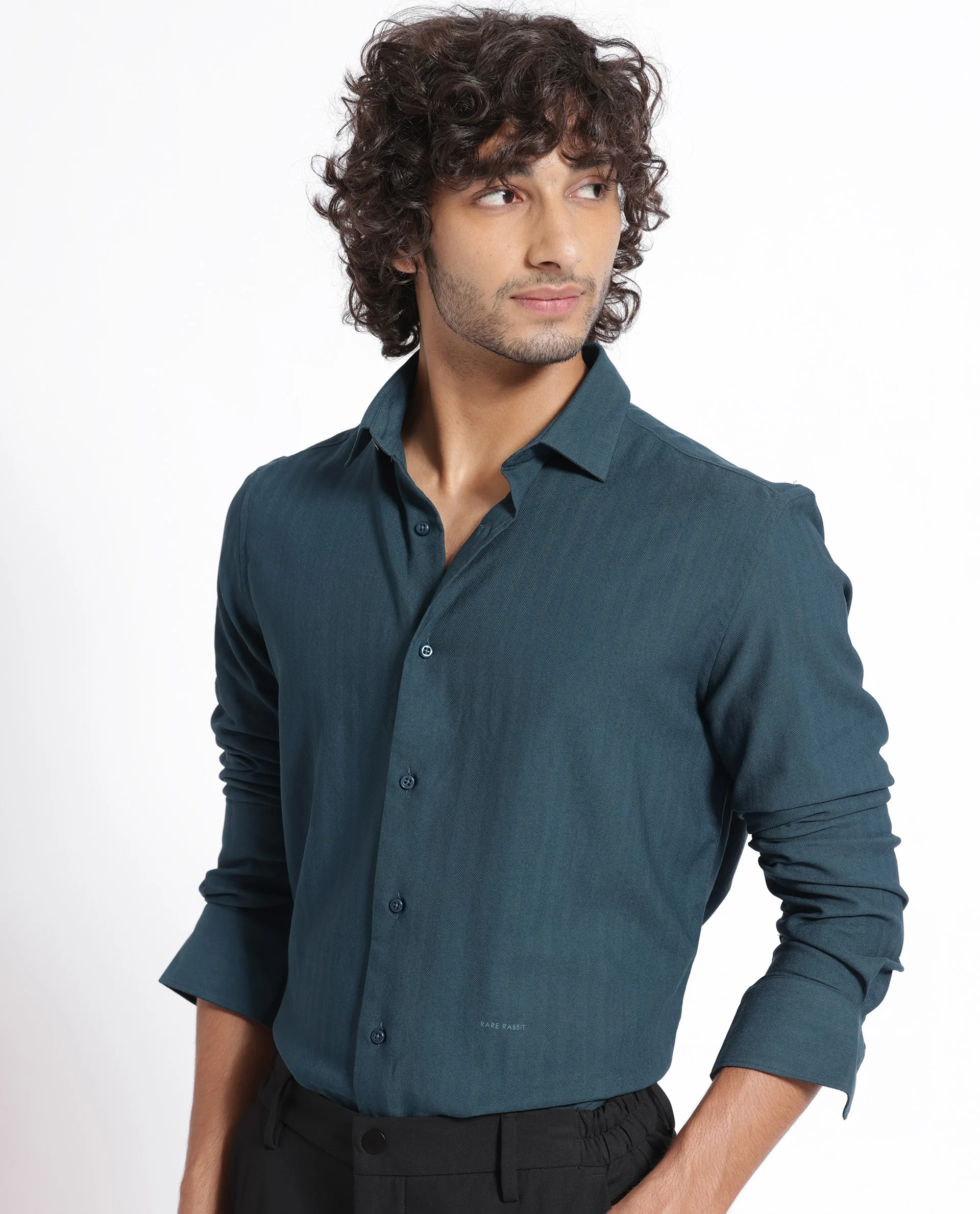 Rare Rabbit Men's Me Green Polyester Plain Regular Fit Full Sleeve Collared Shirt - Image 5
