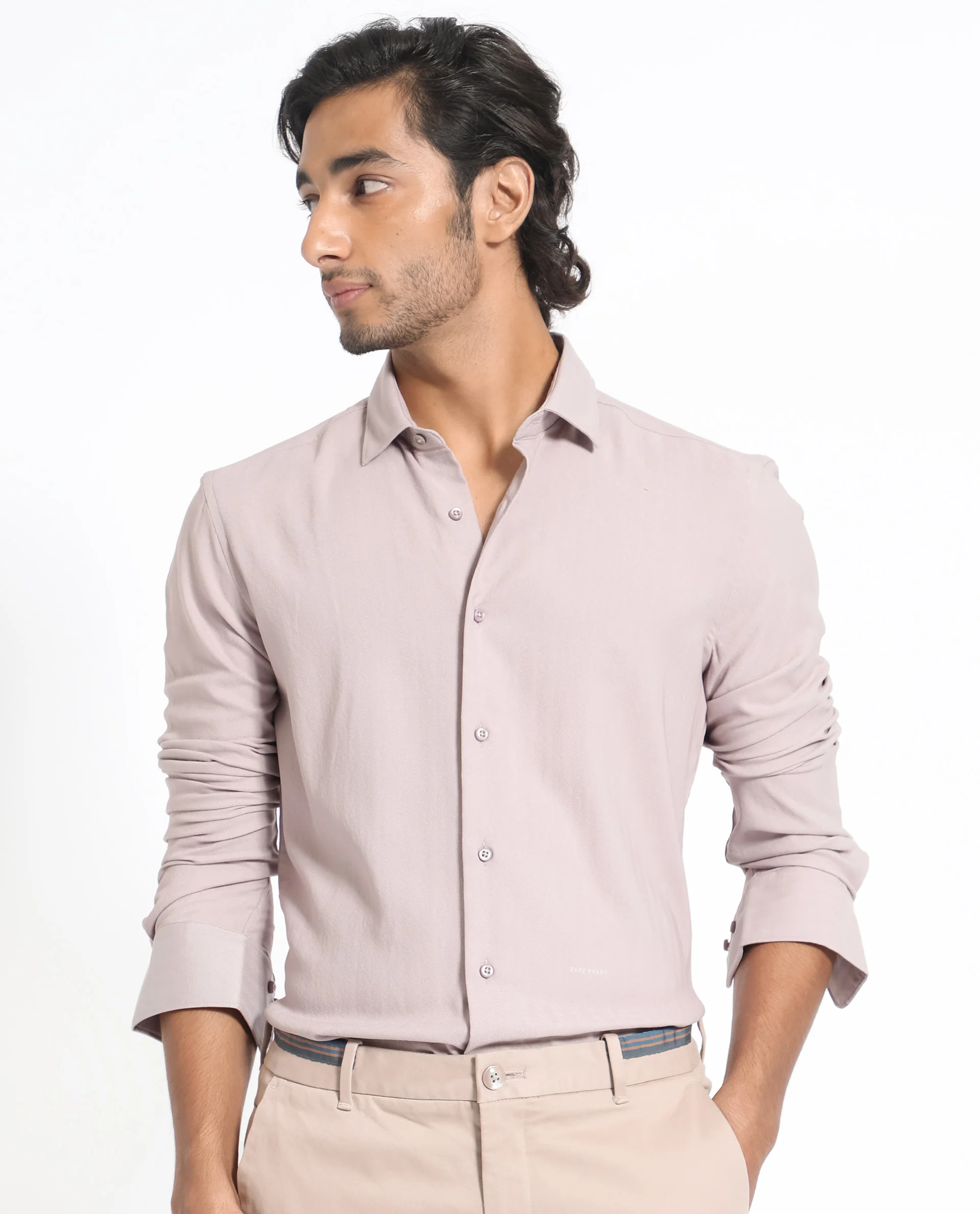 Rare Rabbit Men's Me Pastel Purple Polyester Plain Regular Fit Full Sleeve Collared Shirt - Image 2