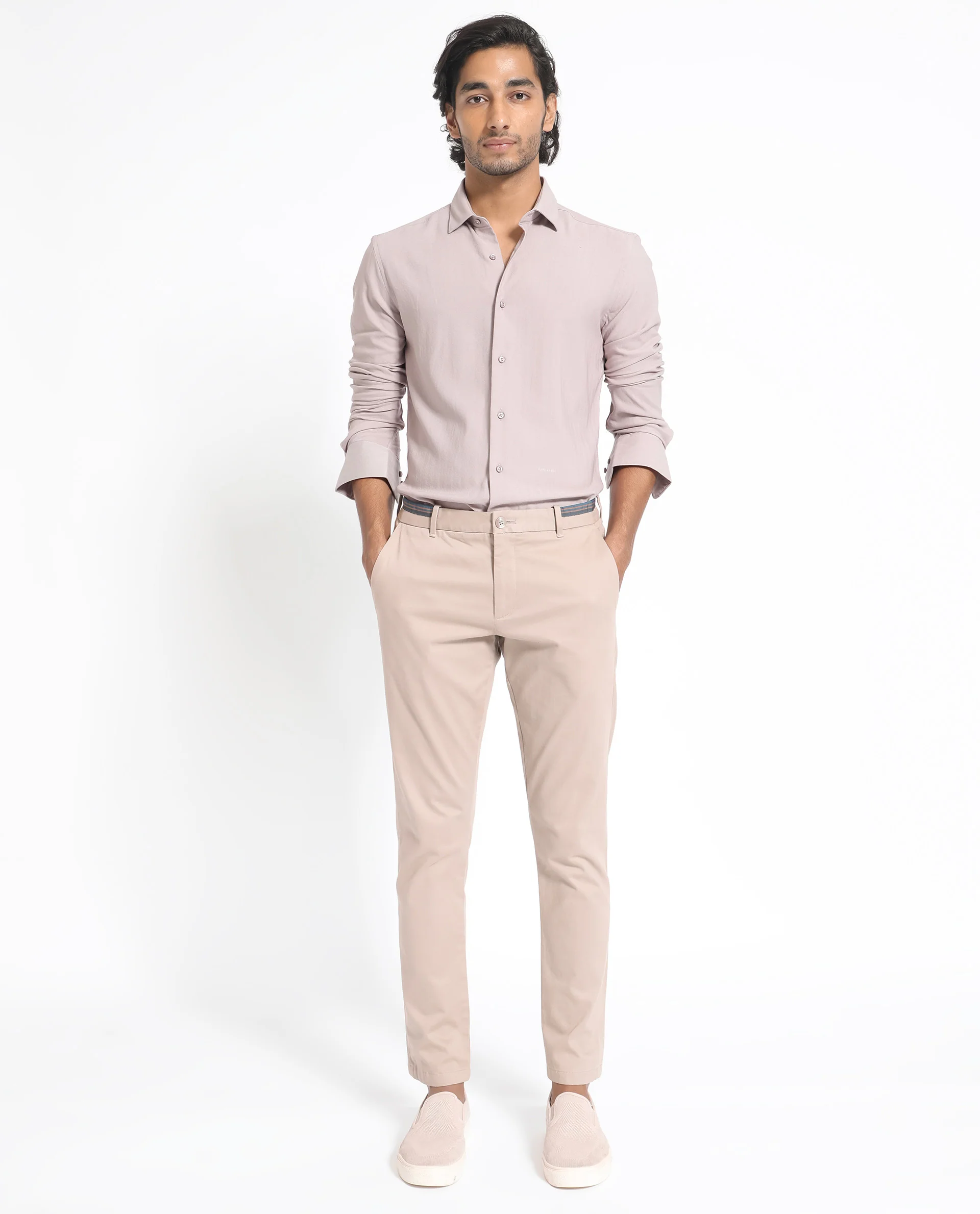 Rare Rabbit Men's Me Pastel Purple Polyester Plain Regular Fit Full Sleeve Collared Shirt - Image 4