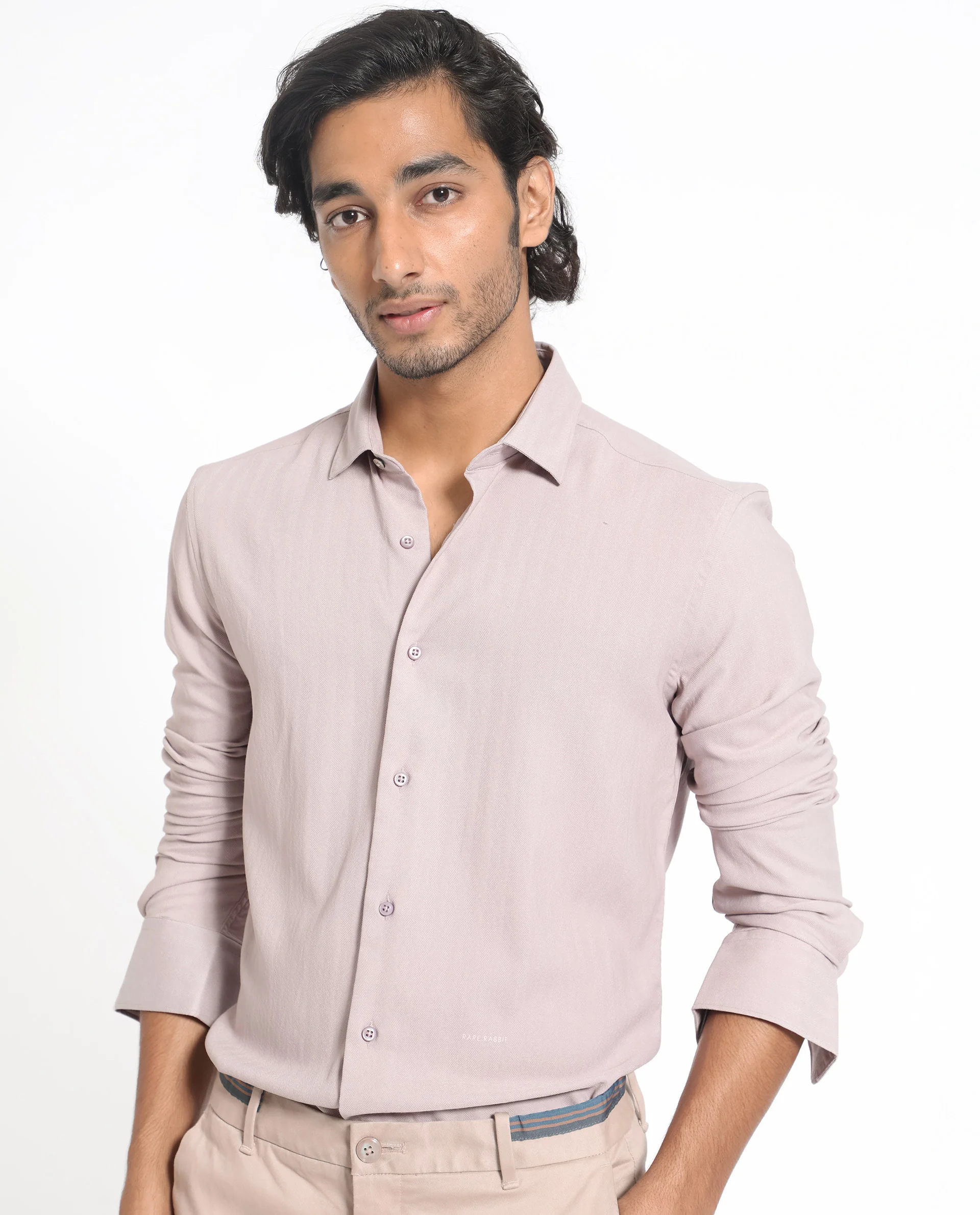 Rare Rabbit Men's Me Pastel Purple Polyester Plain Regular Fit Full Sleeve Collared Shirt - Image 5