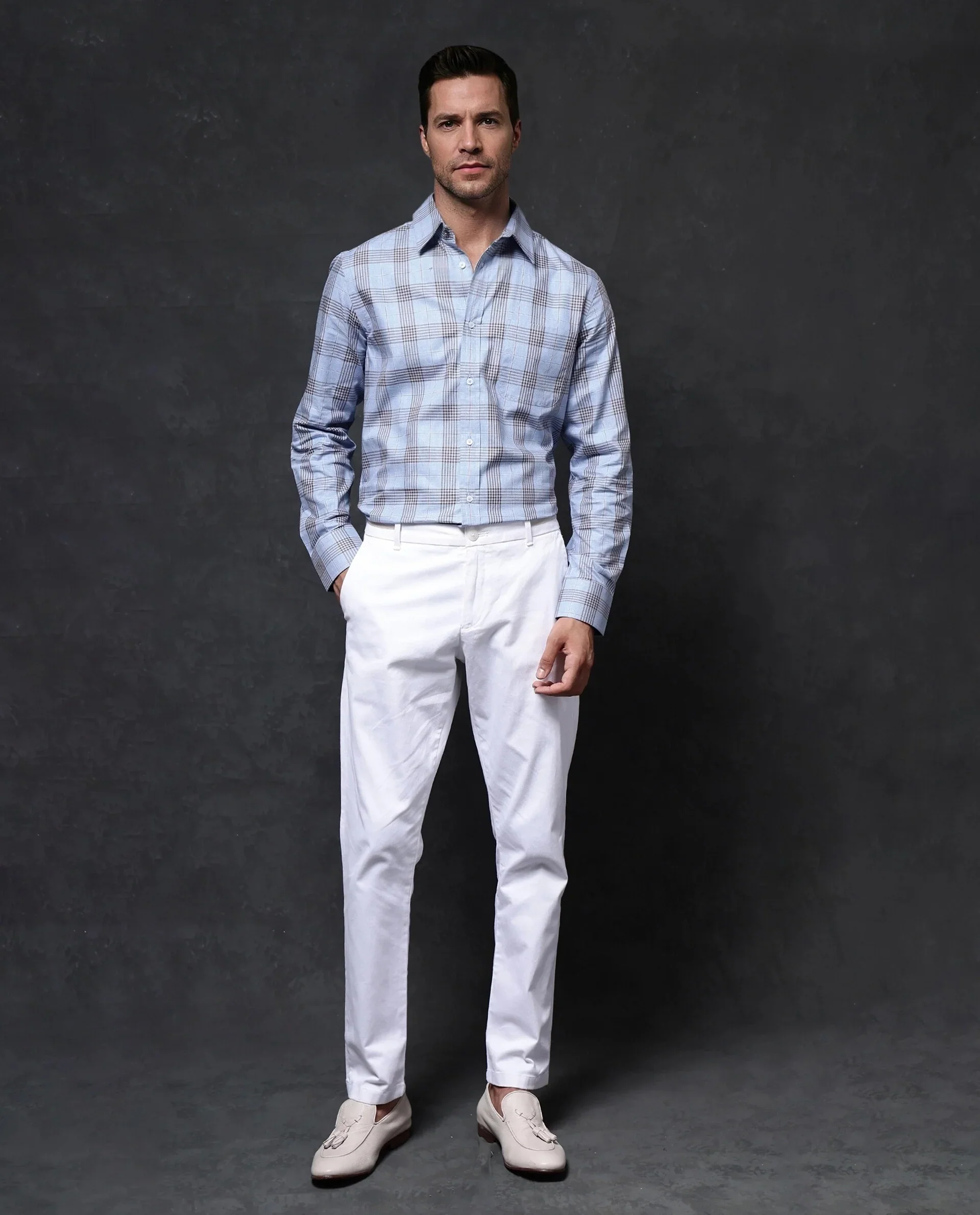 Rare Rabbit Men's Mead Blue Cotton Checked Print Regular Fit Full Sleeve Collared Shirt - Image 4