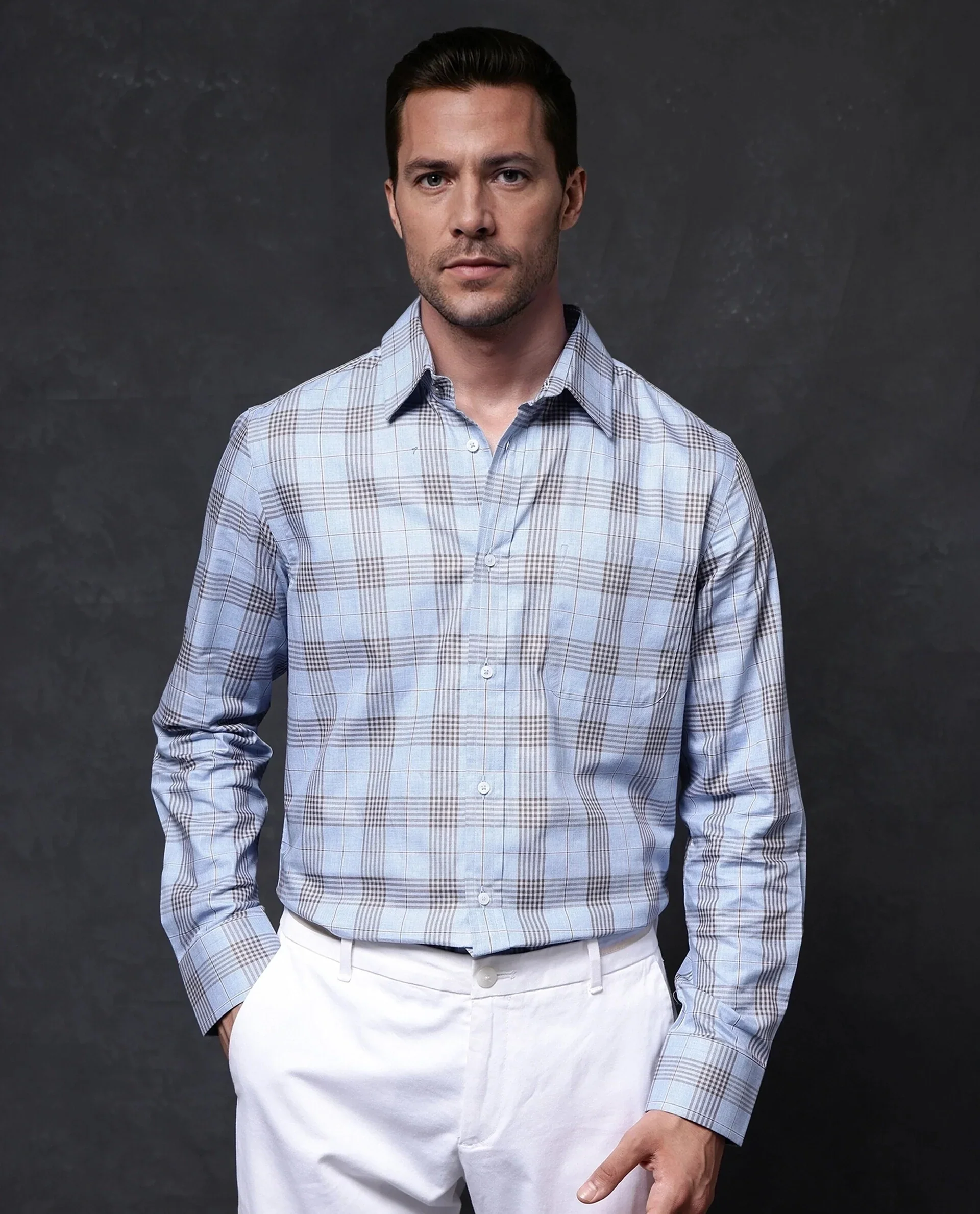 Rare Rabbit Men's Mead Blue Cotton Checked Print Regular Fit Full Sleeve Collared Shirt - Image 6